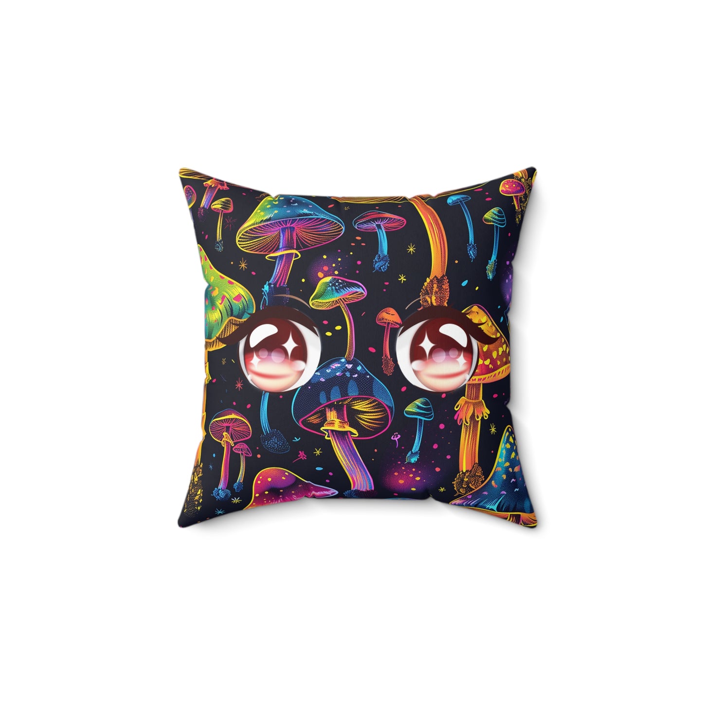 Neon Mushroom Pattern Spun Polyester Square Pillow, Stylish Neon Mushroom Decor for Home or Office, Great Gift Idea for Occasion for Anyone