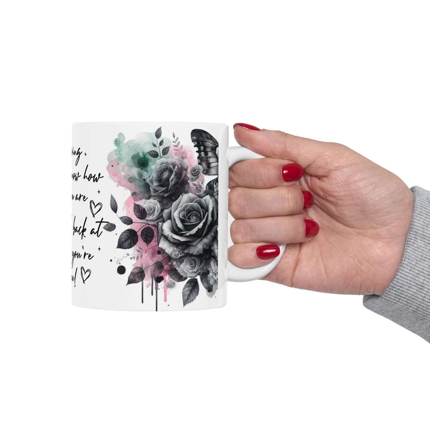 Inspirational Floral Butterflies Ceramic Mug - Keep Going Encouragement Gift
