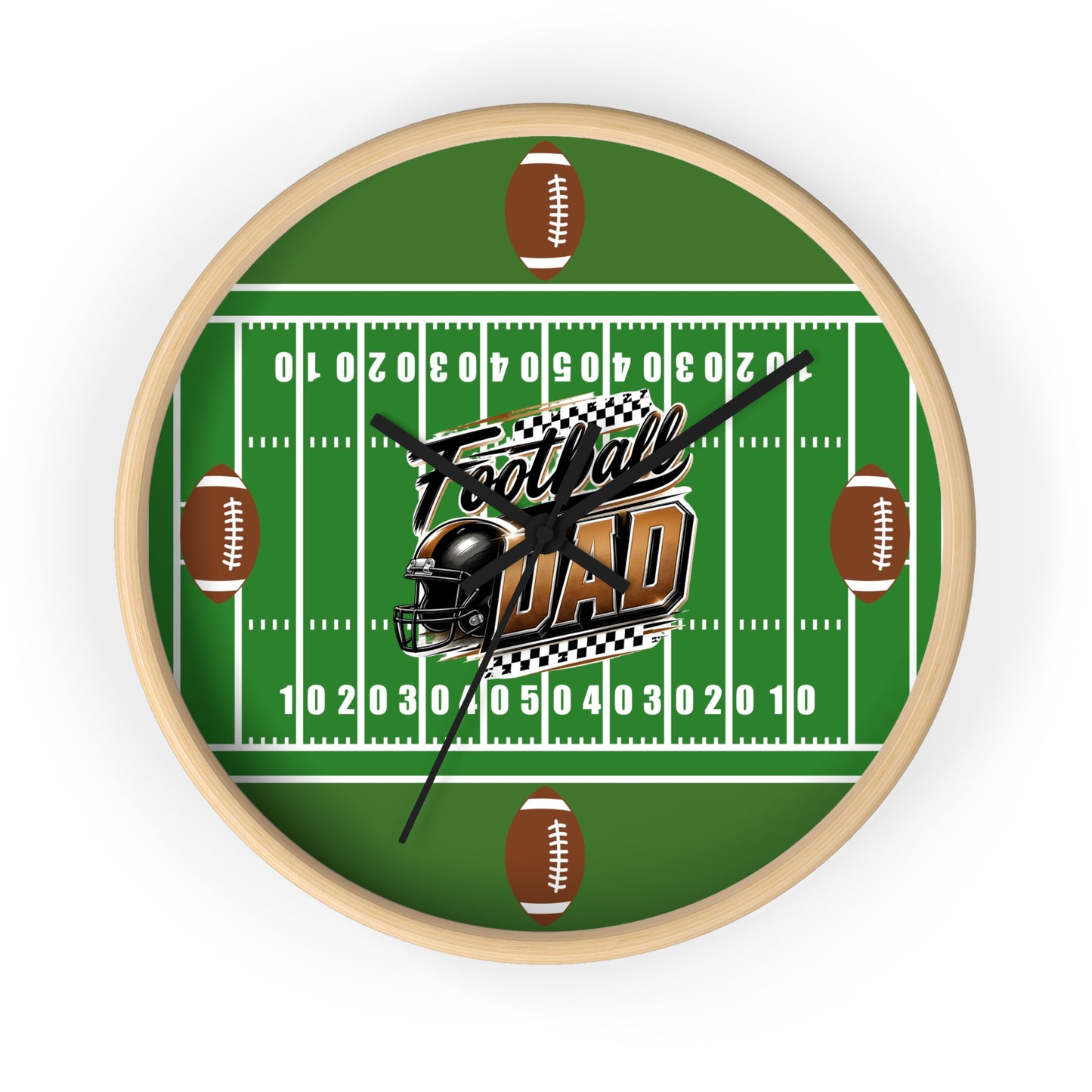 Football Dad Wall Clock — Gridiron Field Design with Helmet & Footballs