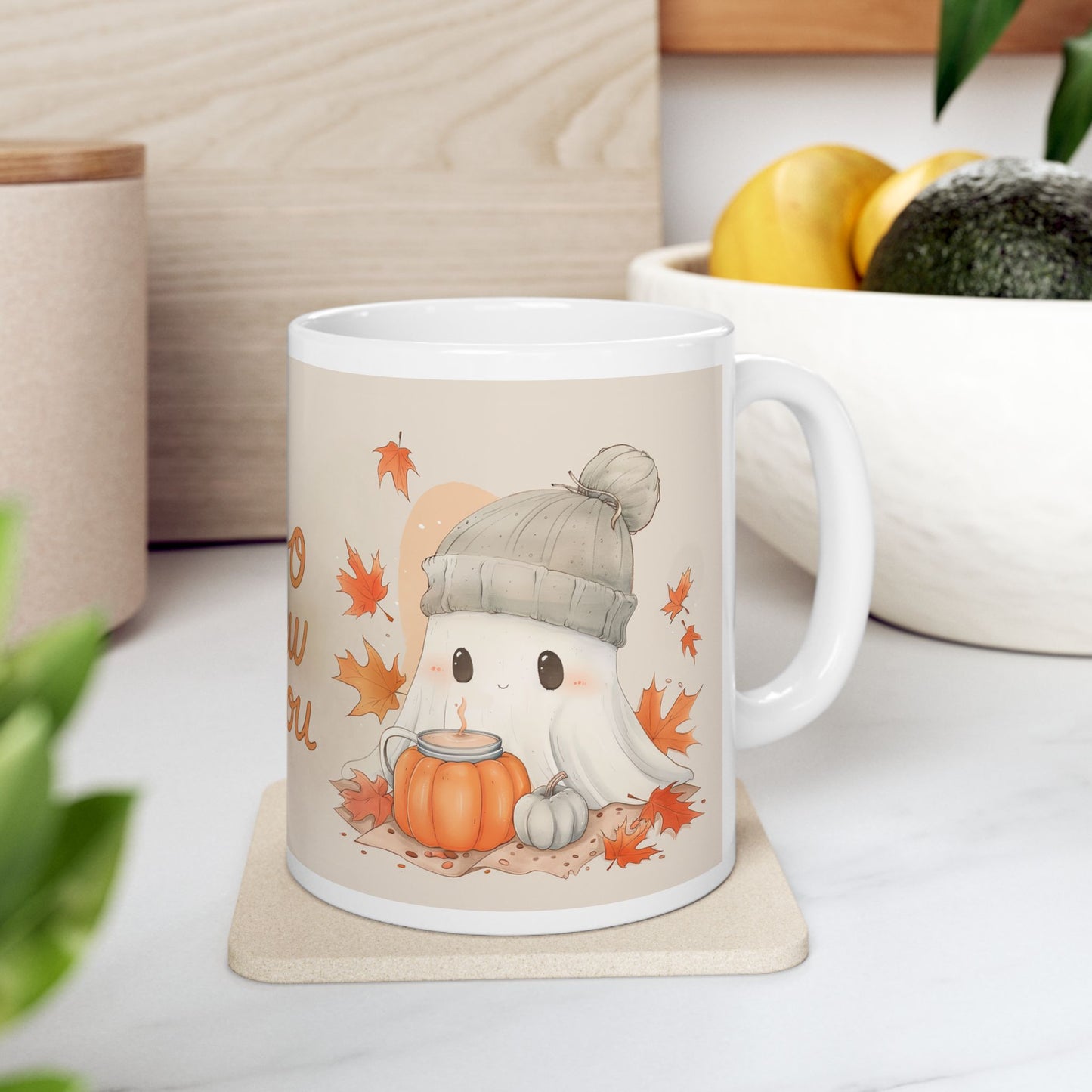 Autumn-Themed Ceramic Mug - "Boo Brew & You" - Perfect for Cozy Fall Days, Halloween, Gift for Coffee Lovers, Fall Decor, Seasonal Drinkware
