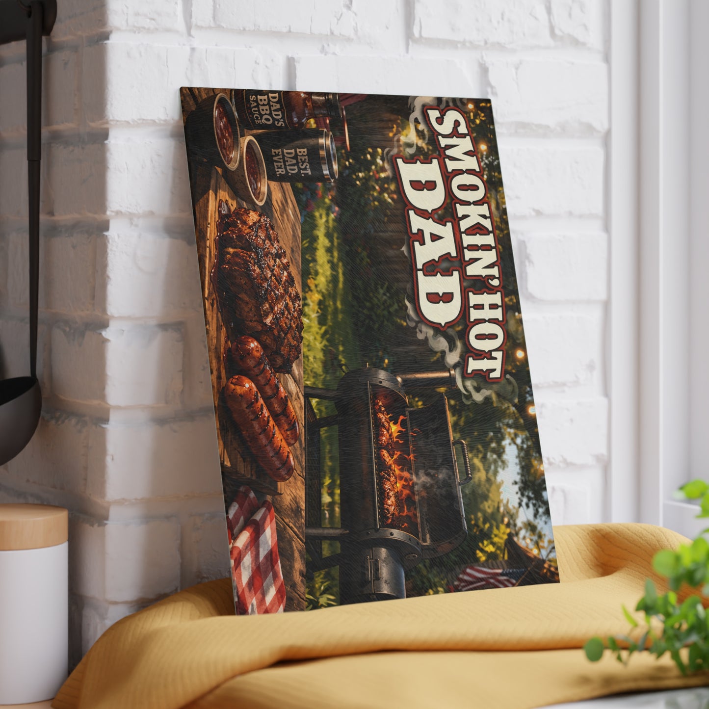 Smokin' Hot Dad Glass Cutting Board – BBQ Grilling Father's Day Gift