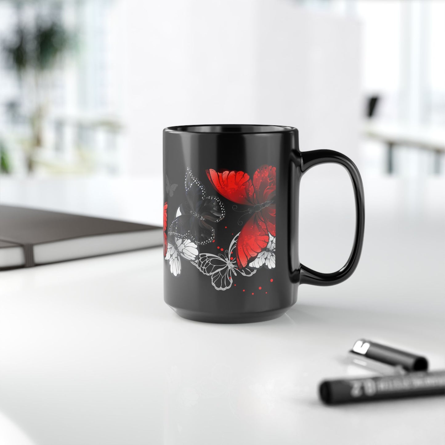 Elegant Butterfly Black Mug - 11oz & 15oz | Perfect Gift for Mothers, Nature Lovers