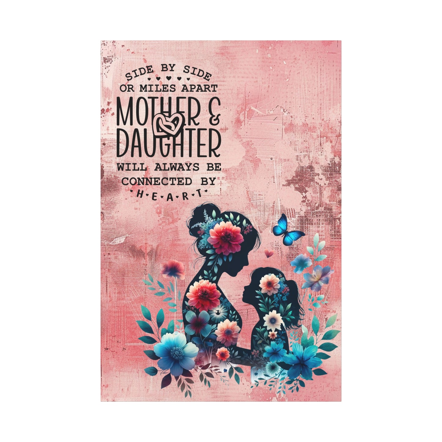 Mother-Daughter Love With Floral And Butterfly Canvas Wall Art Print