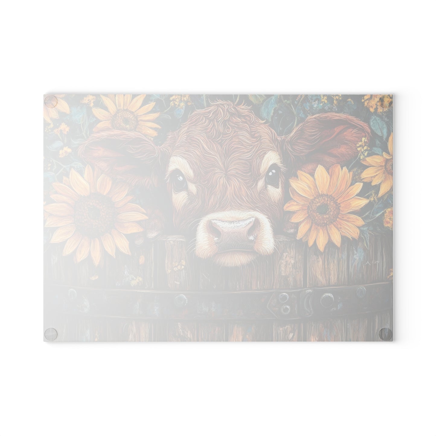 Cow and Sunflower Glass Cutting Board - Rustic Kitchen Decor