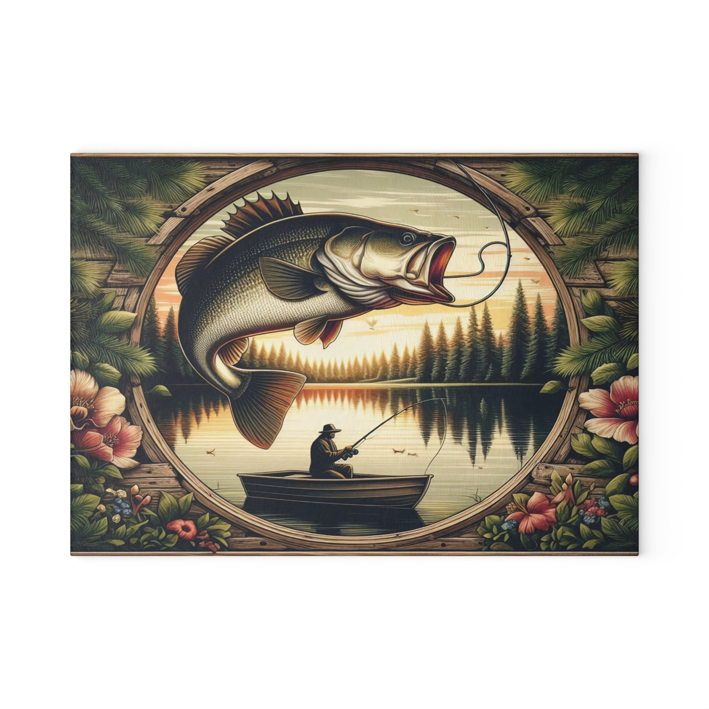 Rustic Fisherman Glass Cutting Board - Perfect Gift for Outdoor Enthusiasts