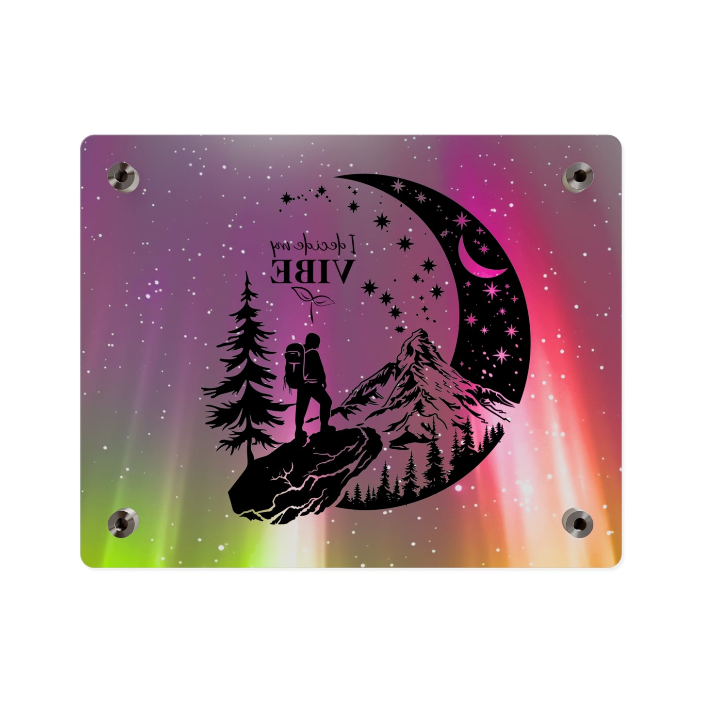 Acrylic Wall Art Panel - Inspirational Quote 'I Decide My Vibe' Hiking Scene