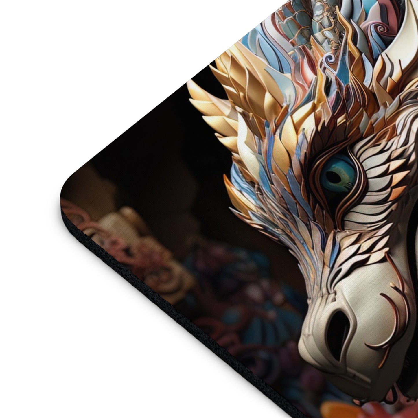 Colorful Dragon Desk Mouse Pad with Floral Design - Artistic & Eye-Catching Desk Accessory