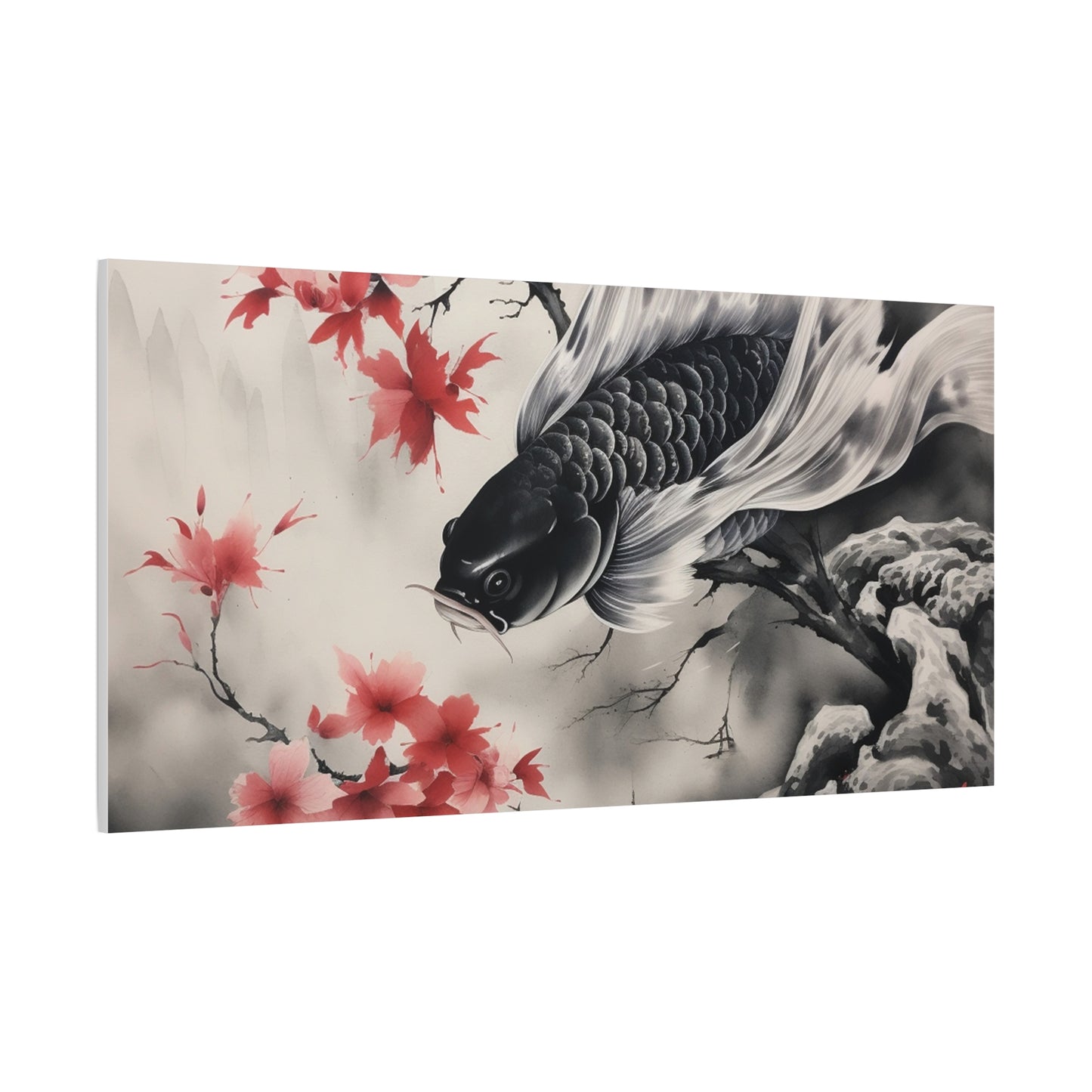 Koi Fish Artwork Canvas Wall Art Print - Elegant Decorative Wall Art with Cherry Blossoms