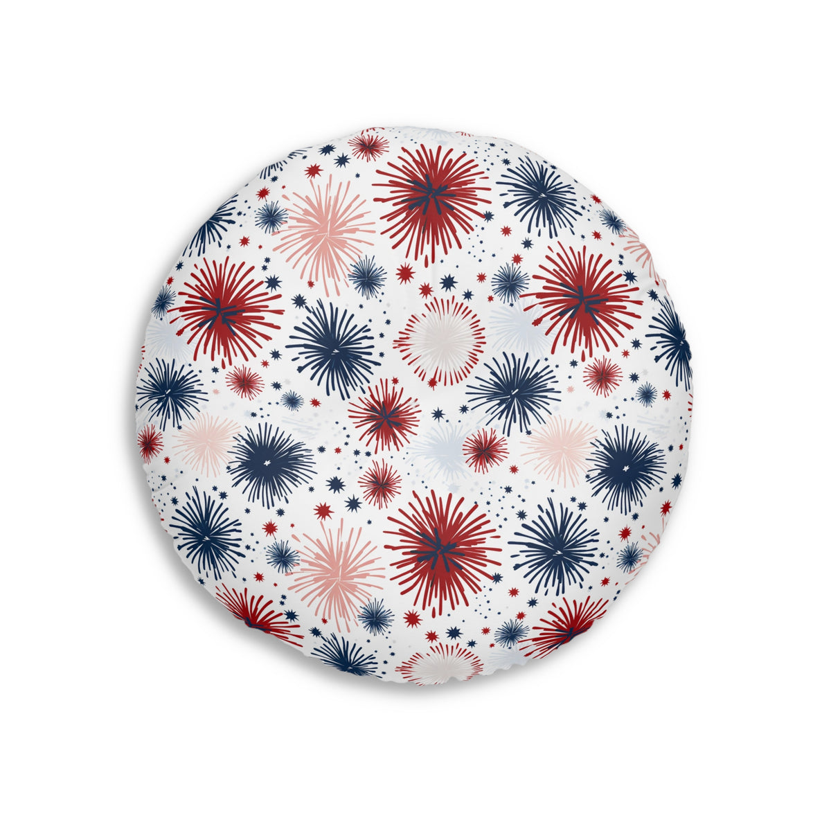 Patriotic Tufted Floor Pillow, Round, Cozy Home Décor, Indoor Cushion, Fireworks Design, Perfect for Holidays and Celebrations