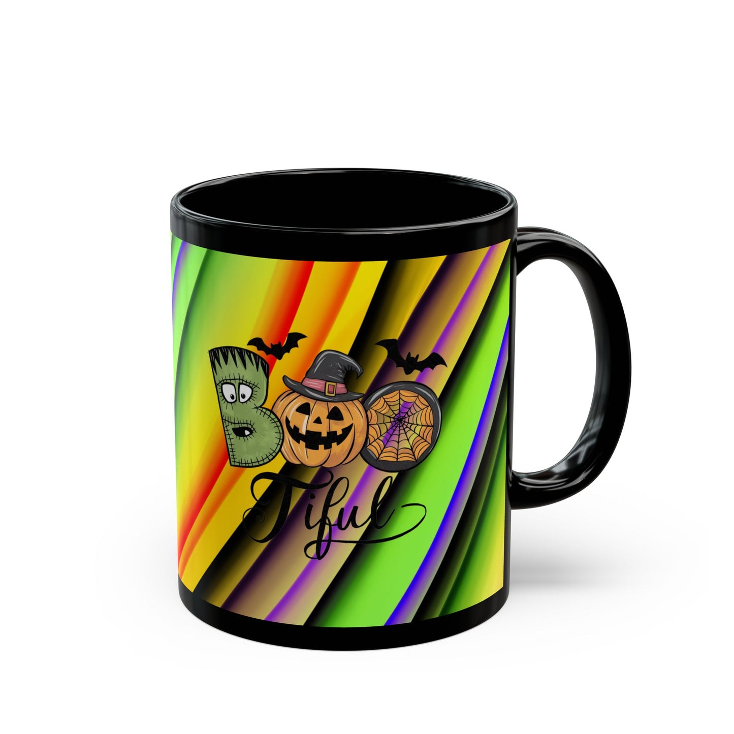 Halloween Theme Black Mug (11oz, 15oz), Cute Halloween Expression, Halloween Lovers, Coffee, Tea, Hot Chocolate Lovers, Great Gift Idea for Anyone