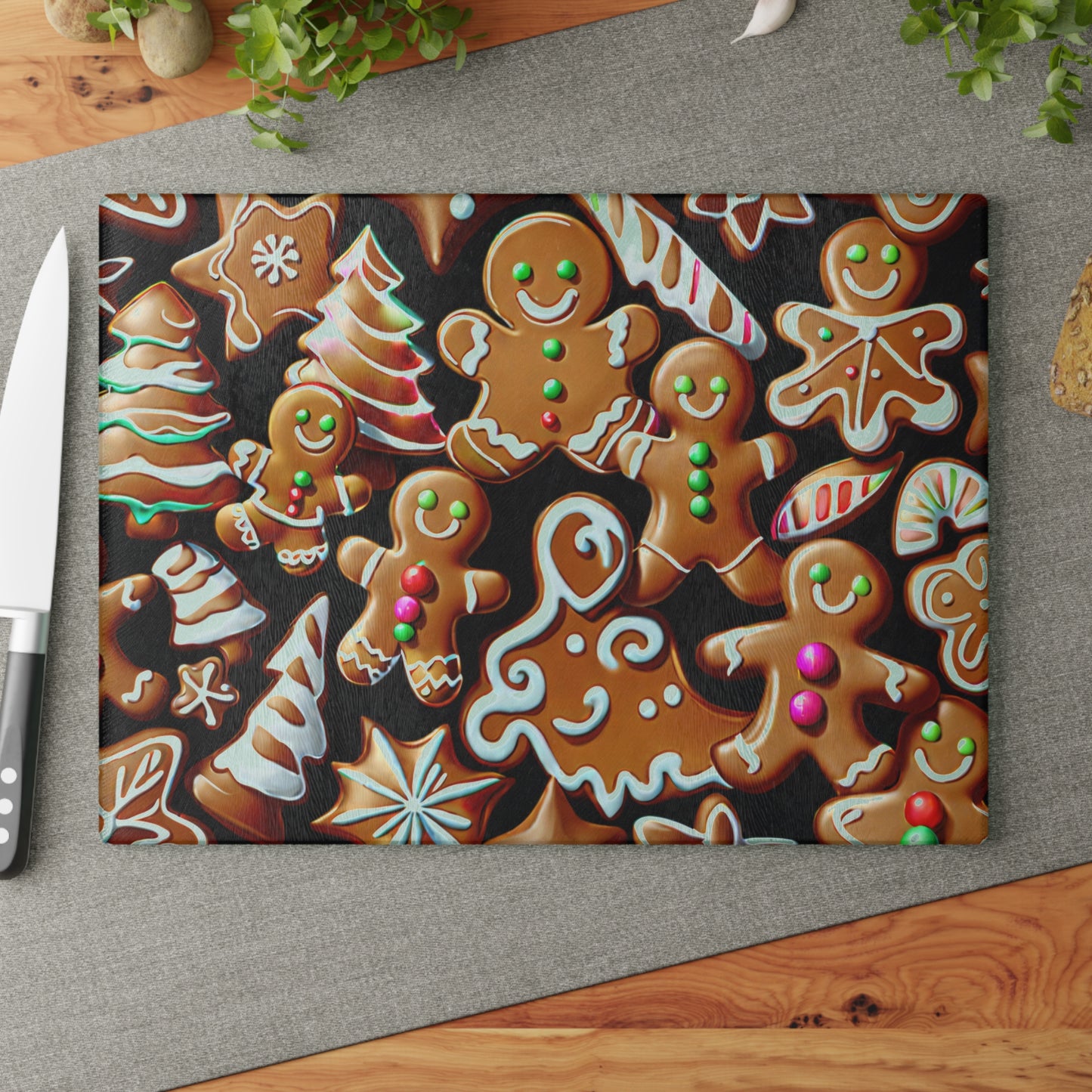 Gingerbread Holiday Glass Cutting Board