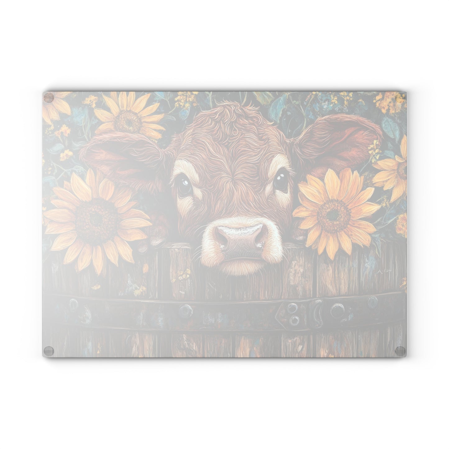 Cow and Sunflower Glass Cutting Board - Rustic Kitchen Decor