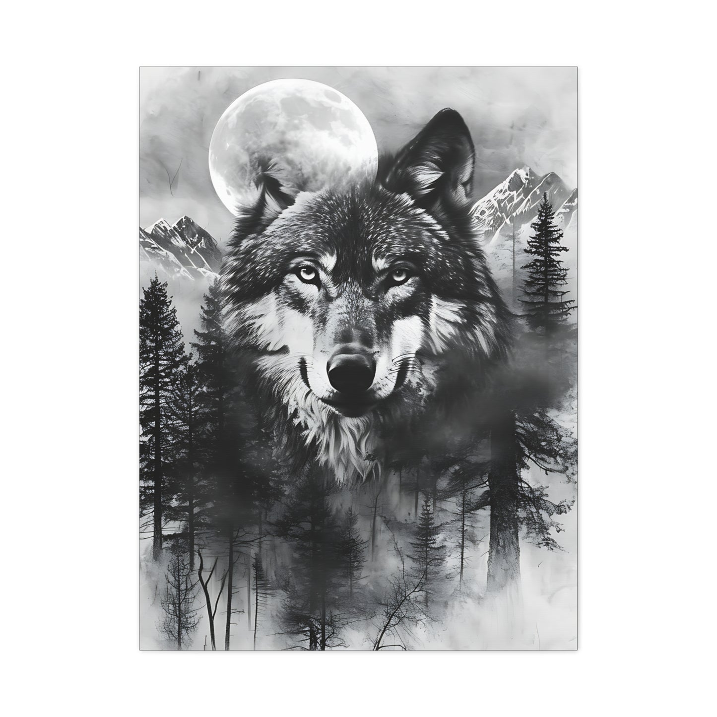 Majestic Wolf Canvas Wall Art - Black and White Wilderness Decor