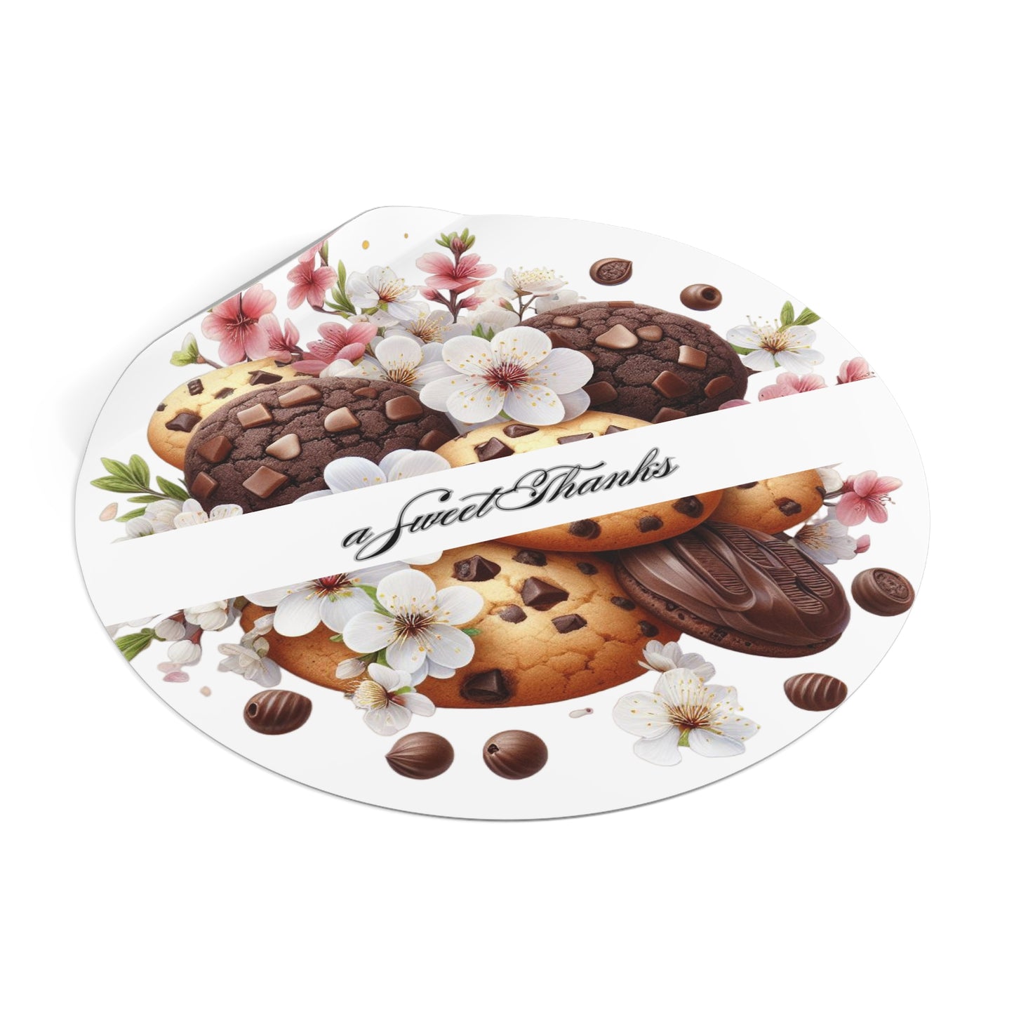 Sweet Thanks Cookie Stickers, Floral Round Vinyl Stickers for Gifts, Party Favors, Scrapbooking, Wedding Decor
