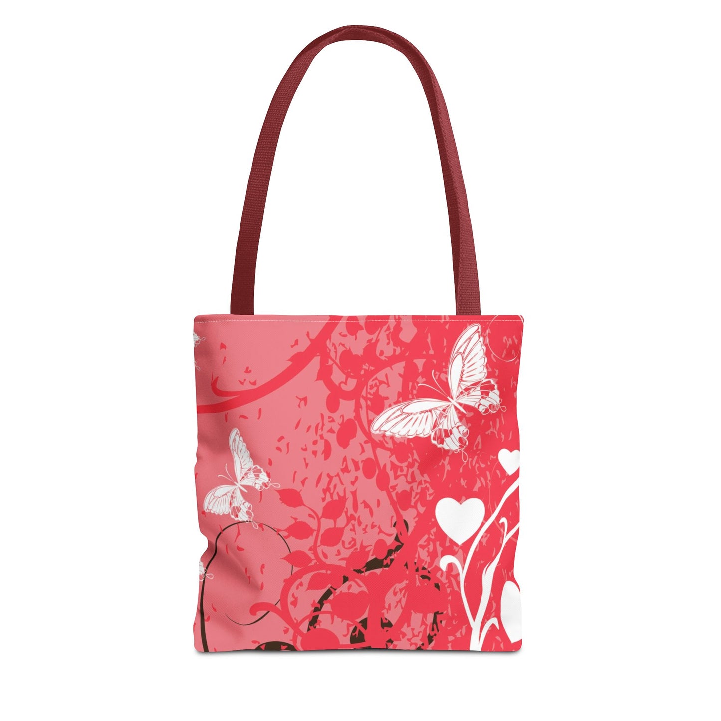 Pink Butterfly Heart Floral Abstract Fashionable Tote Bag (AOP), Stylish, Gift Idea for Birthdays, Holidays, Any Occasion for Anyone