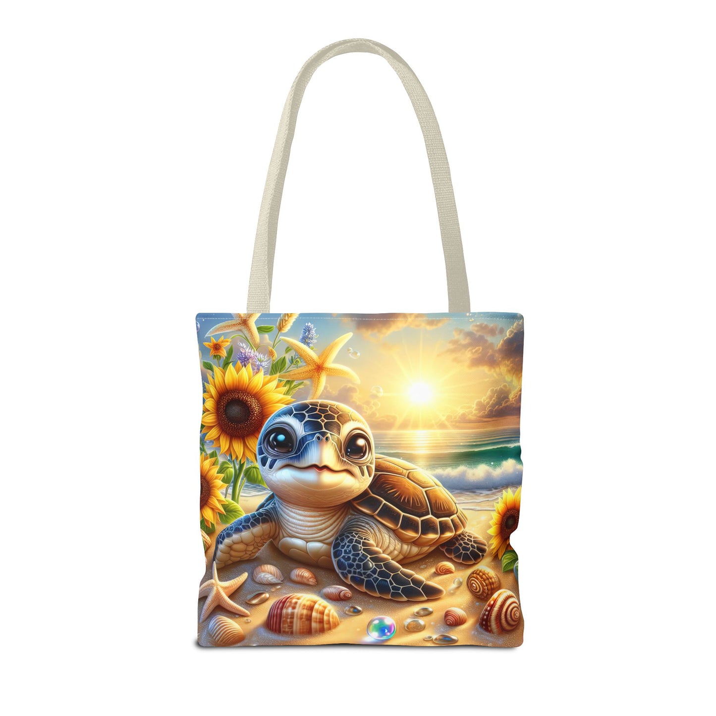 Beachy Turtle Tote Bag | Sea Life AOP Bag | Summer Accessories | Eco-Friendly Vacation Tote | Gift for Ocean Lovers
