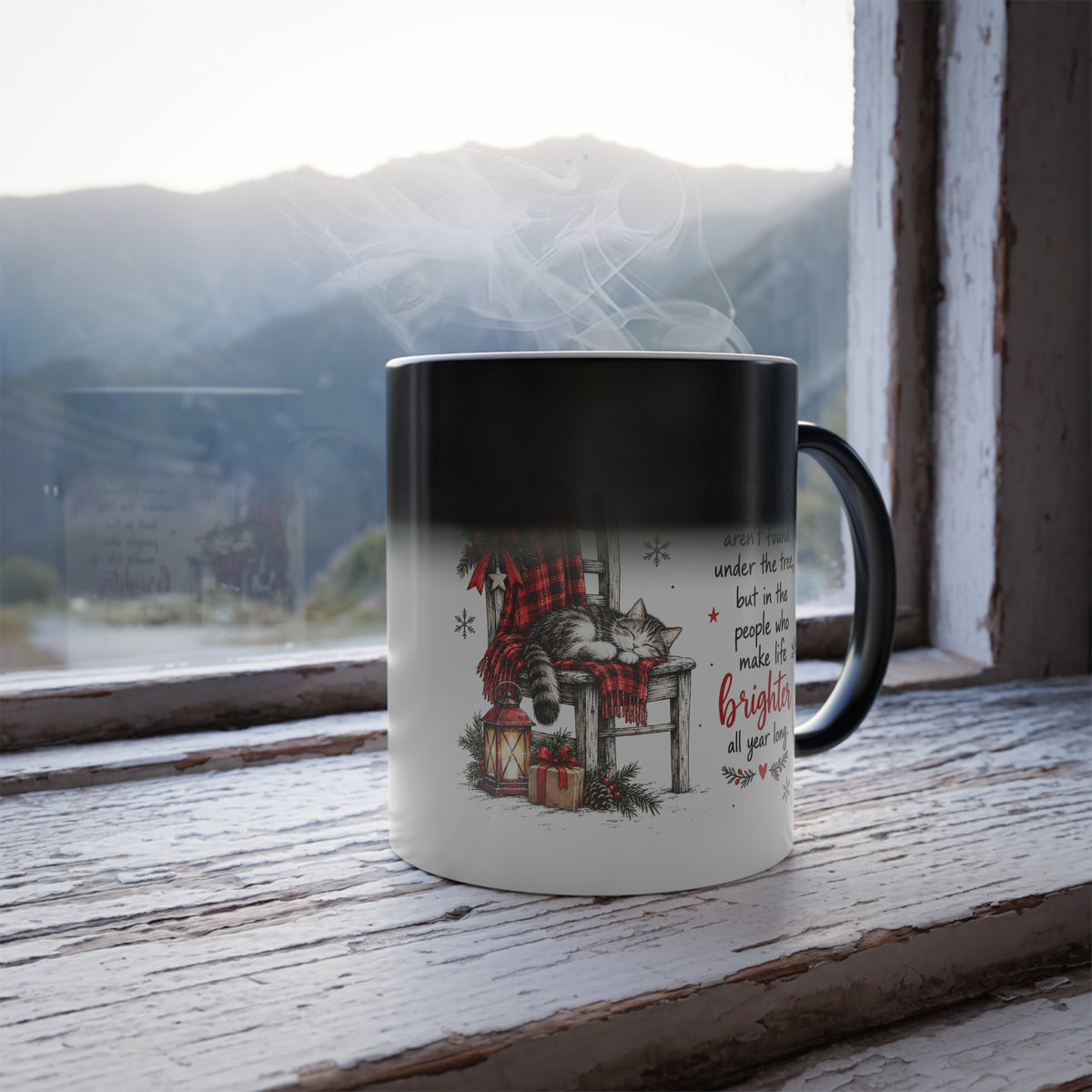 Christmas Quote Sleeping Cat on Chair - Color Morphing Mug