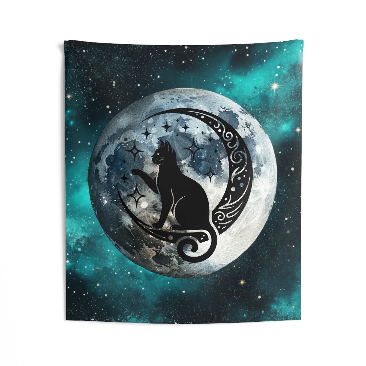 Mystical Cat Moon Wall Tapestry, Home Decor, Bohemian Wall Art, Cat Lover Gift, Celestial Tapestry, Bedroom Decor