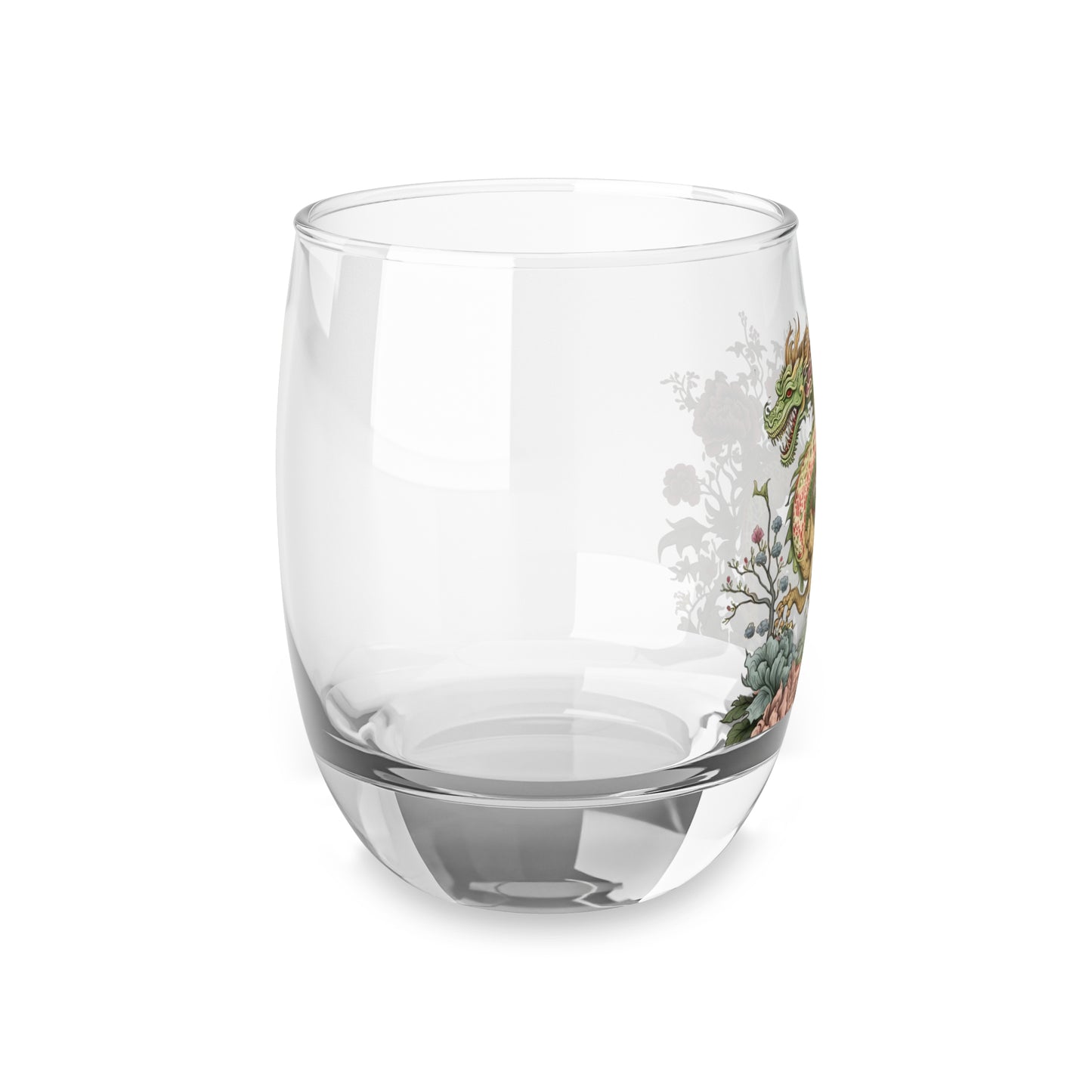 Dragon Floral Whiskey Glass 6oz — Japanese-Style Green Dragon Decorative Rocks Glass