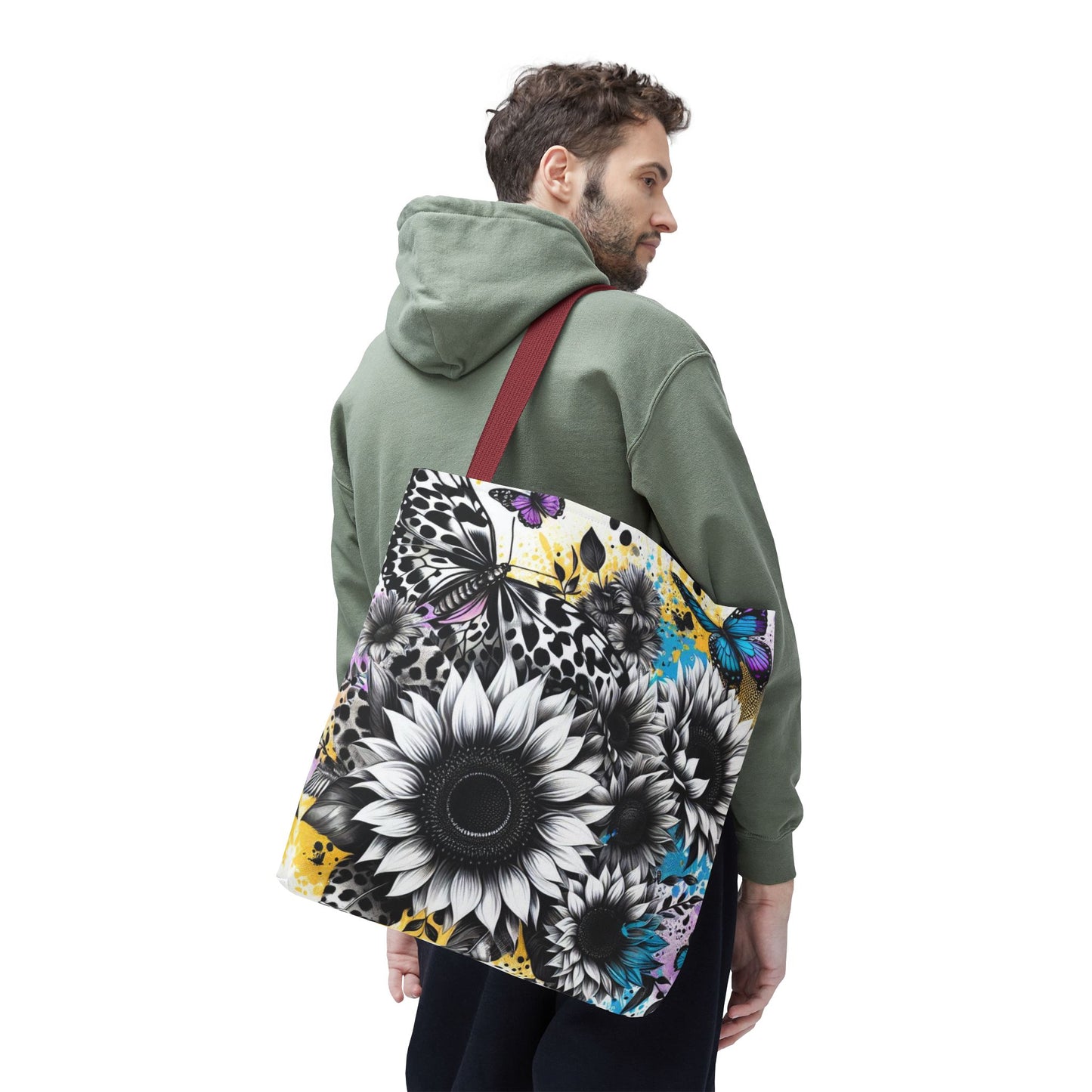 Sunflower & Butterflies Tote Bag — Color Splash Floral All-Over Print