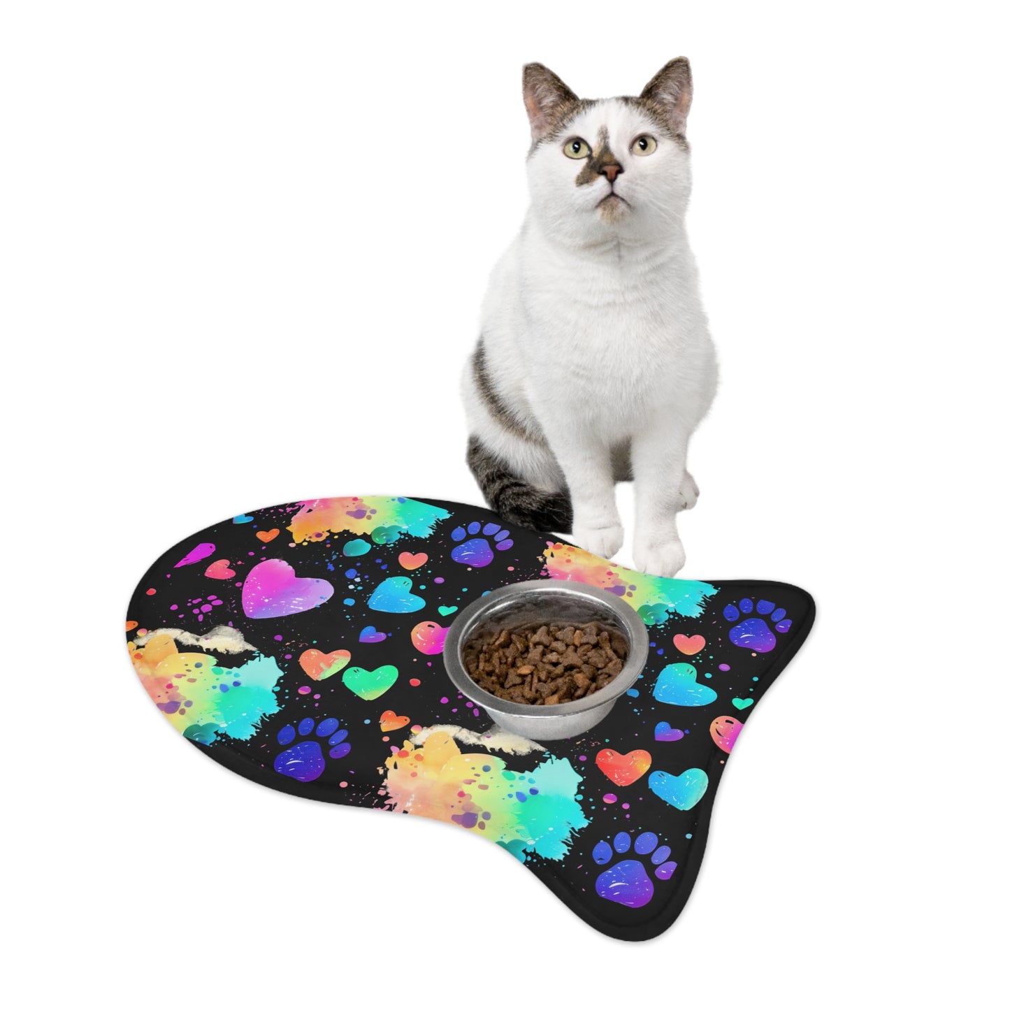 Colorful Pet Feeding Mats, Dog Feeding Mats, Cat Feeding Mats, Non-Slip Pet Placemat, Pet Food Mat for Home or Travel, Paw Print Design