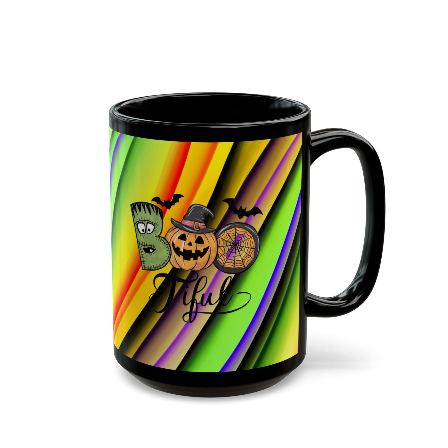 Halloween Theme Black Mug (11oz, 15oz), Cute Halloween Expression, Halloween Lovers, Coffee, Tea, Hot Chocolate Lovers, Great Gift Idea for Anyone