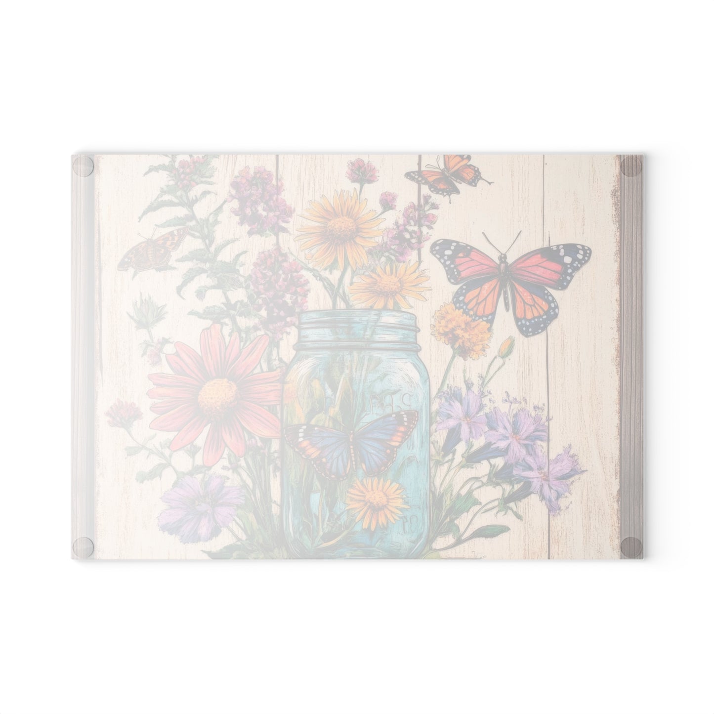 Floral Butterfly Glass Cutting Board - Rustic Kitchen Decor