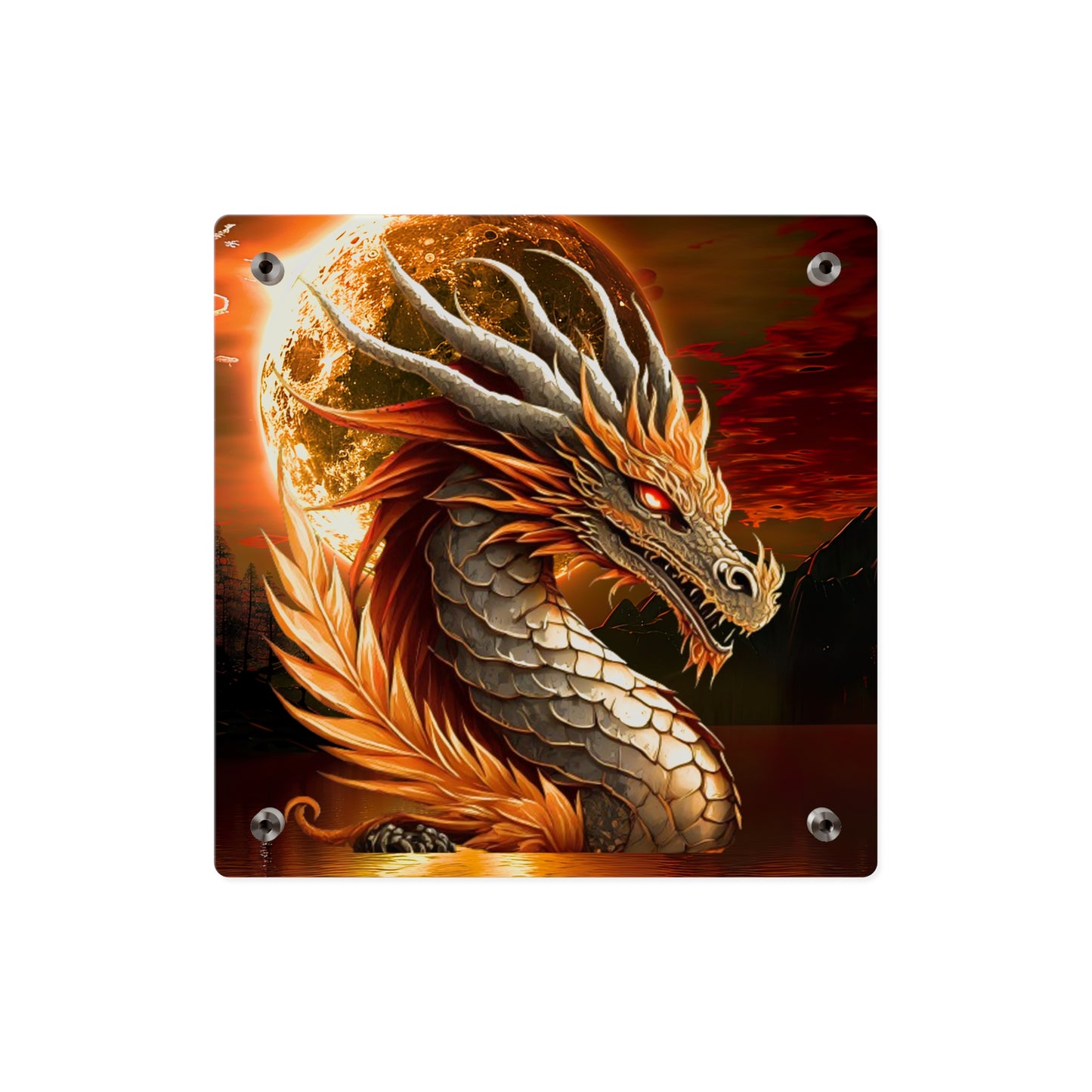 Gothic Theme Acrylic Wall Art Panels, Beautiful Dragon with Moon Background Decor, Accent for Any Room, Dragon Lovers, for Anyone