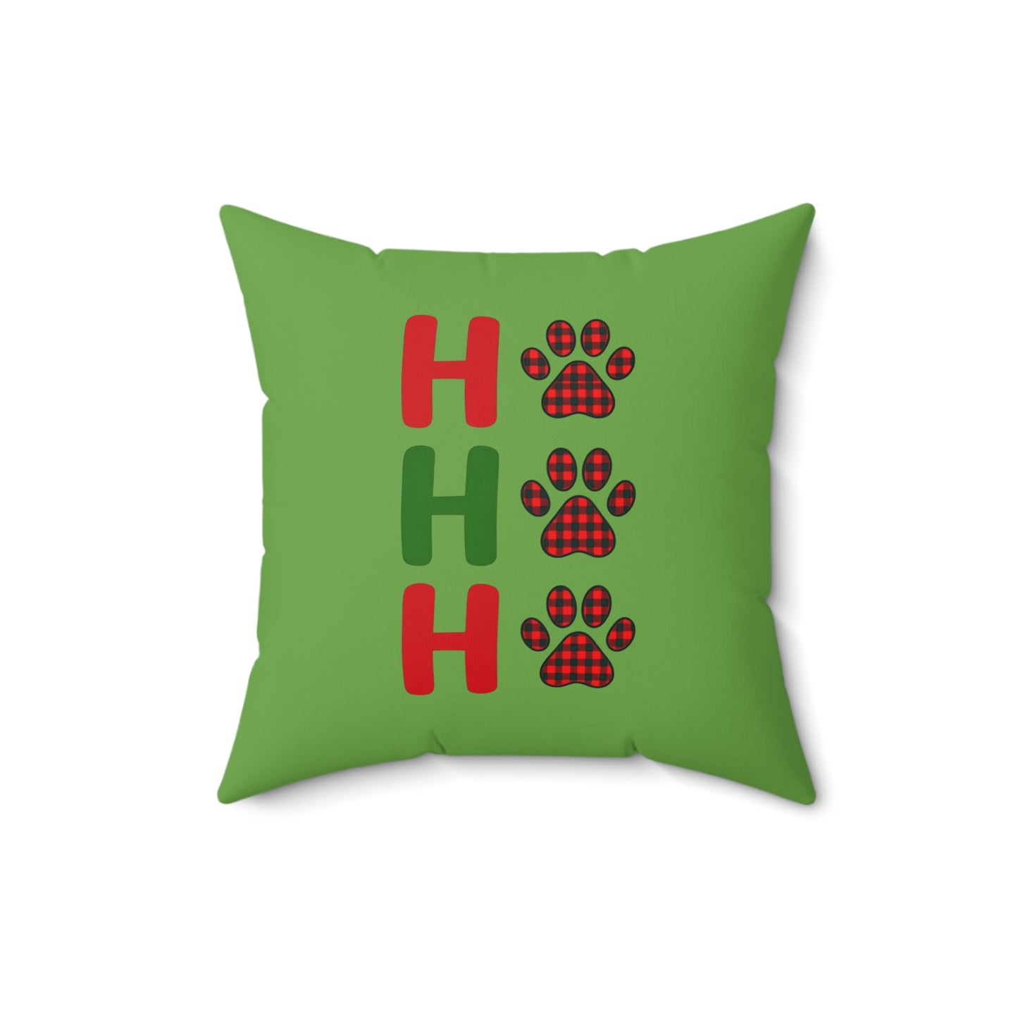 Festive Square Pillow Two-Sided with Plaid and HoHoHo Paw Prints, Stylish Decor for Pet Lovers During the Holidays, Charming Accent for Any Room
