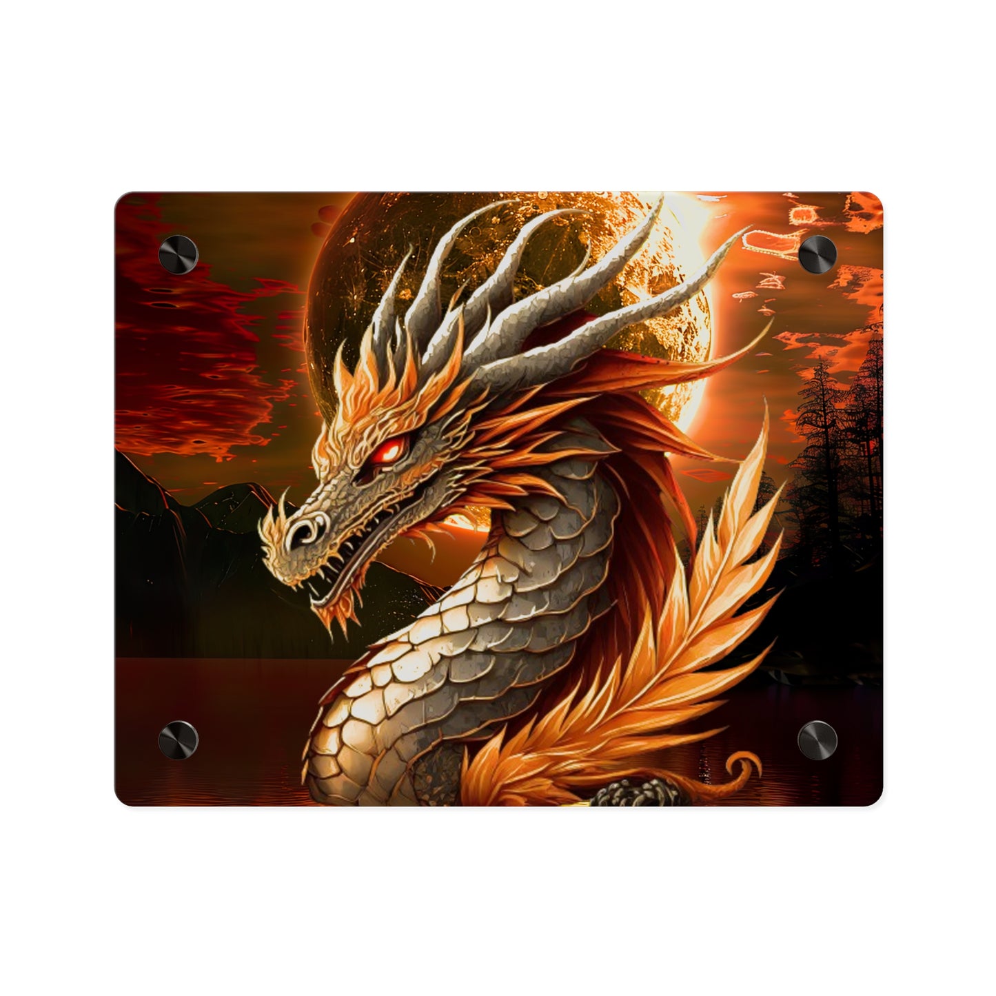 Gothic Theme Acrylic Wall Art Panels, Beautiful Dragon with Moon Background Decor, Accent for Any Room, Dragon Lovers, for Anyone