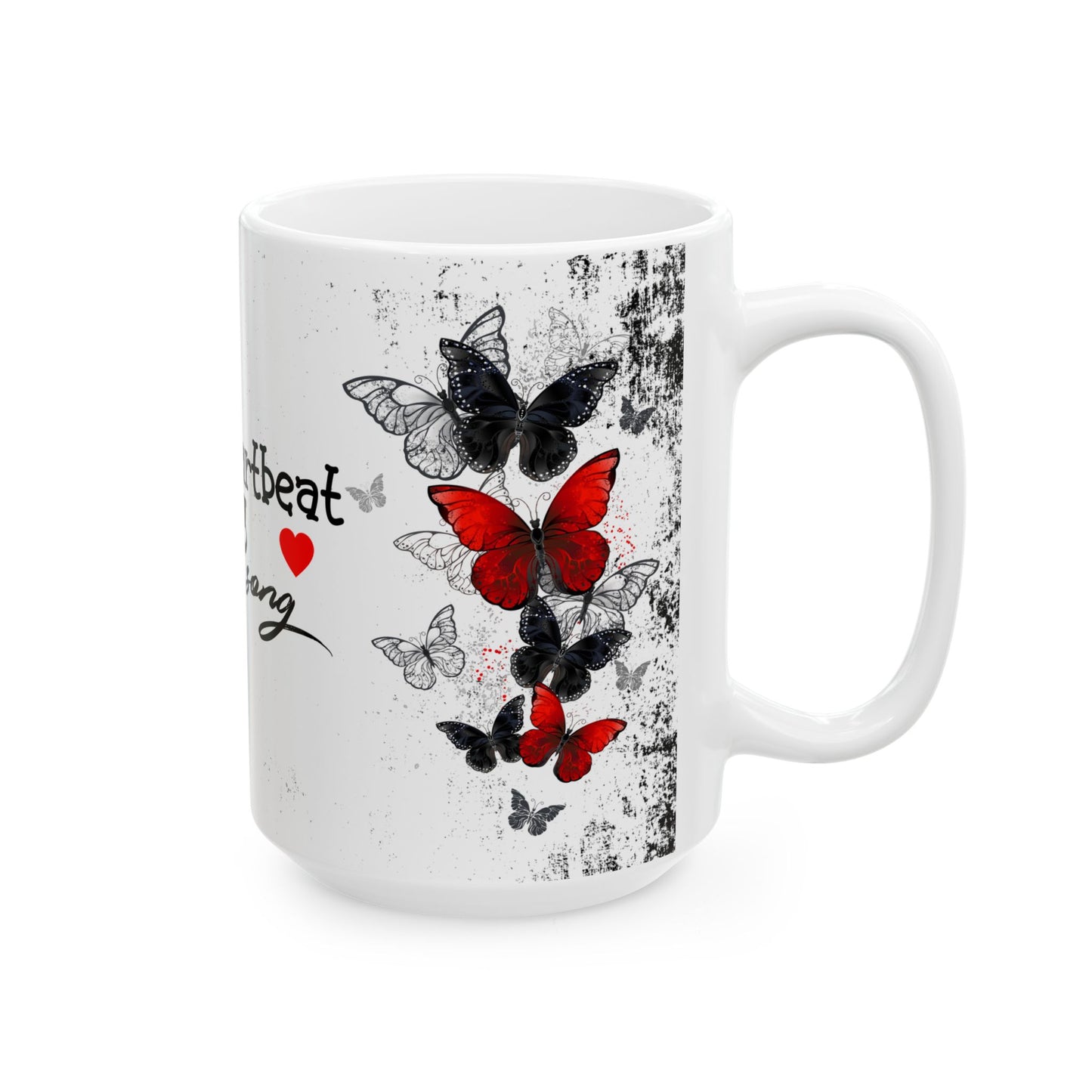 Romantic Heartbeat With Butterflies Ceramic Mug – “Your Heartbeat Is My Favorite Song” Gift