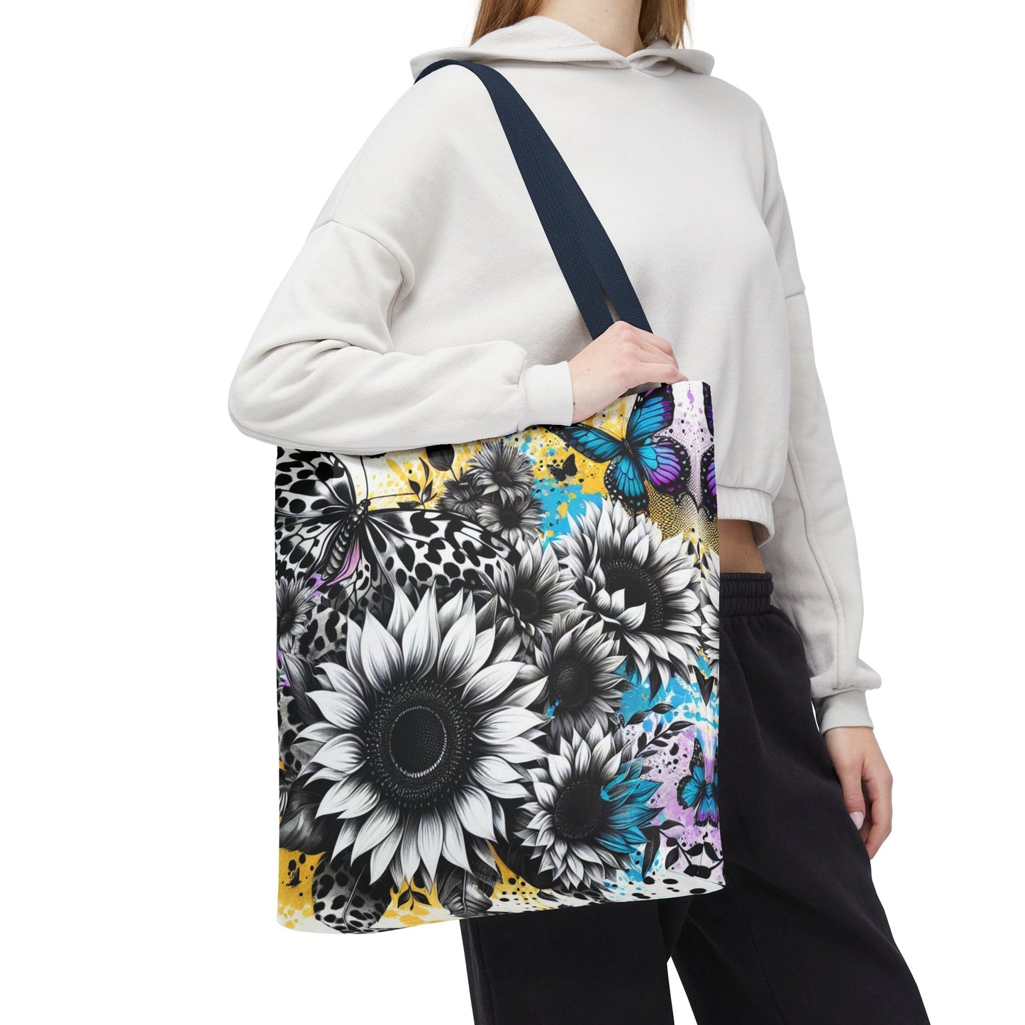 Sunflower & Butterflies Tote Bag — Color Splash Floral All-Over Print