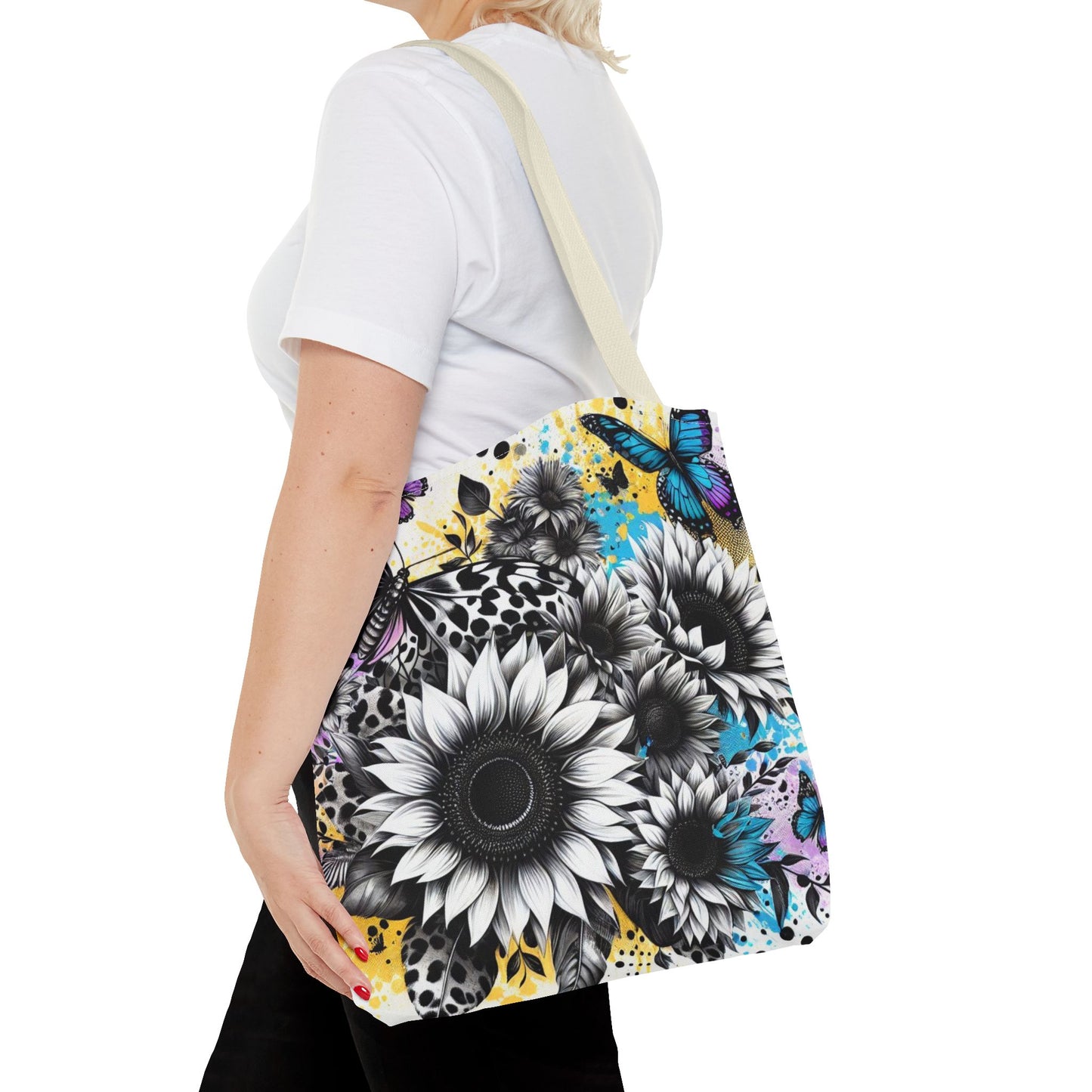 Sunflower & Butterflies Tote Bag — Color Splash Floral All-Over Print