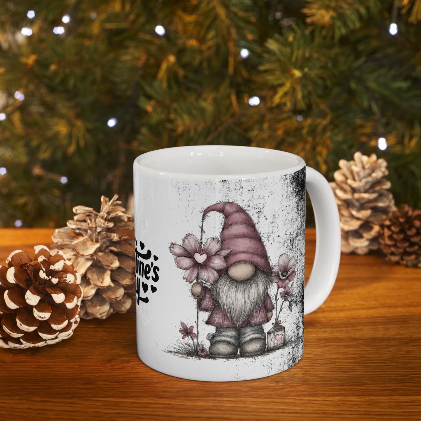 Ceramic Gnome Floral Mug "Happy Valentine's Day" — Happy Valentine’s Day 11oz/15oz