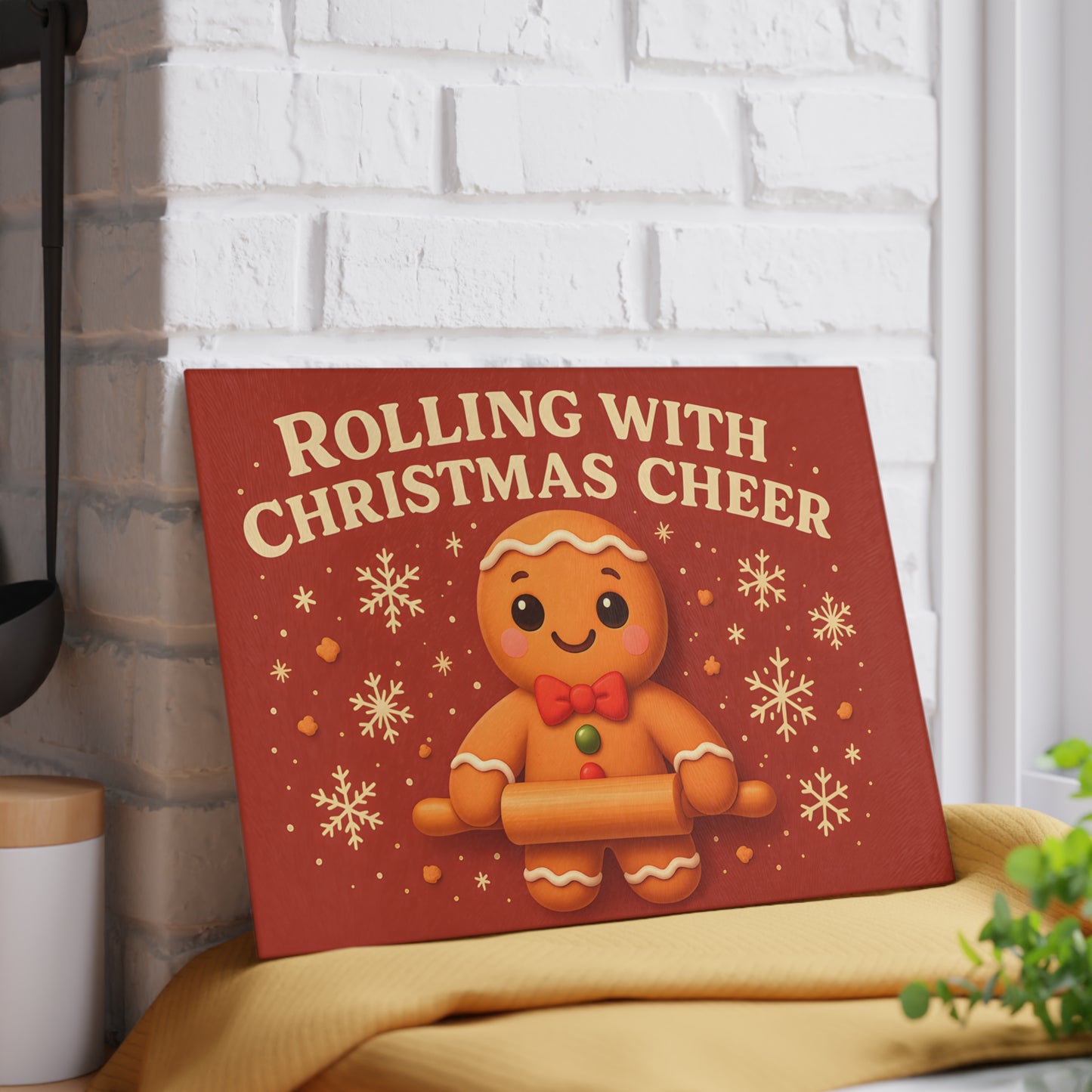 Gingerbread Christmas Glass Cutting Board - Rolling With Cheer