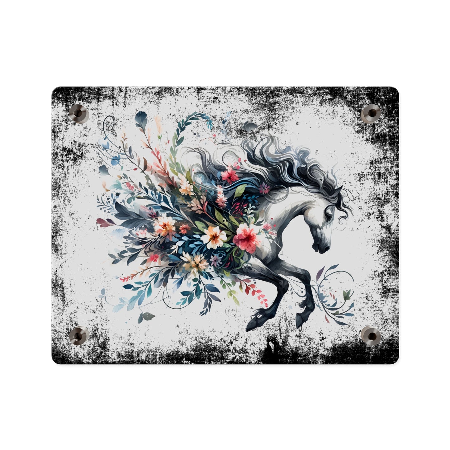 Floral Horse Acrylic Wall Art Panel - Modern Home Decor