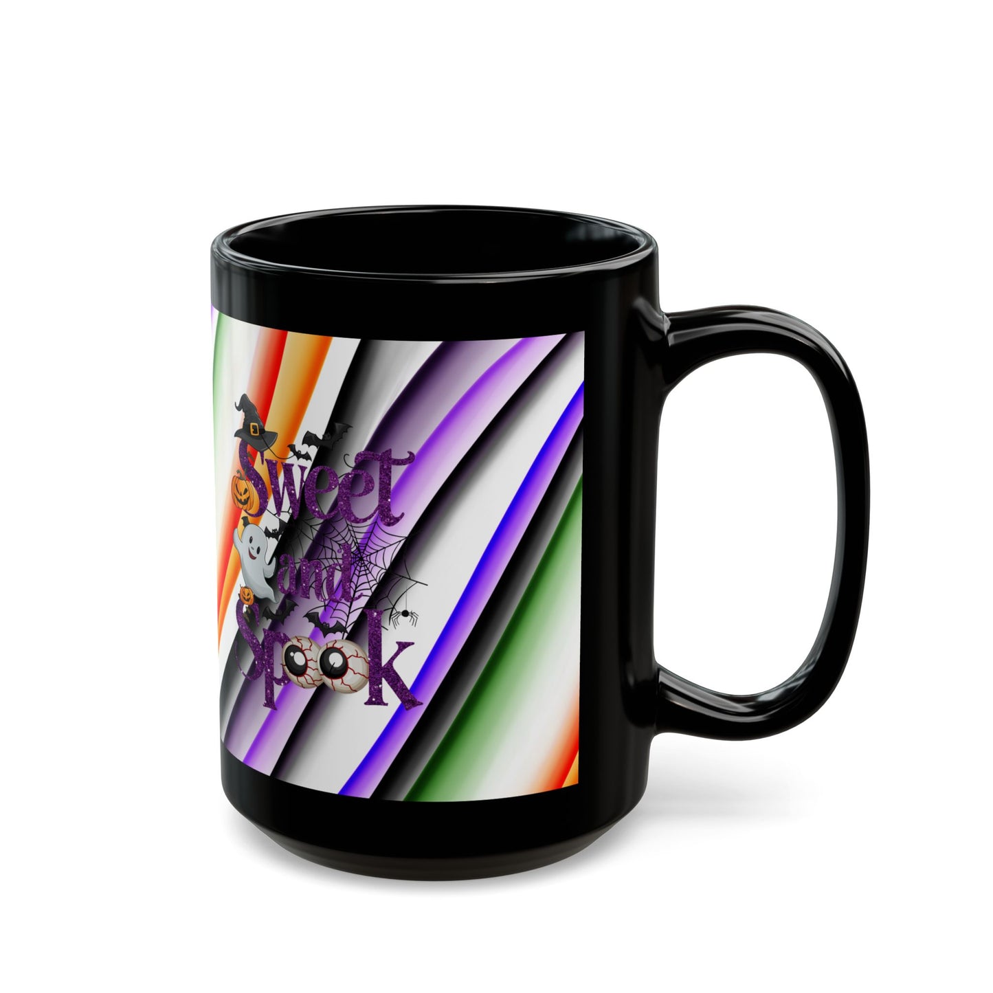 Halloween Theme Black Mug (11oz, 15oz), Cute Halloween Expression, Halloween Lovers, Coffee, Tea, Hot Chocolate Lovers, Great Gift Idea for Anyone