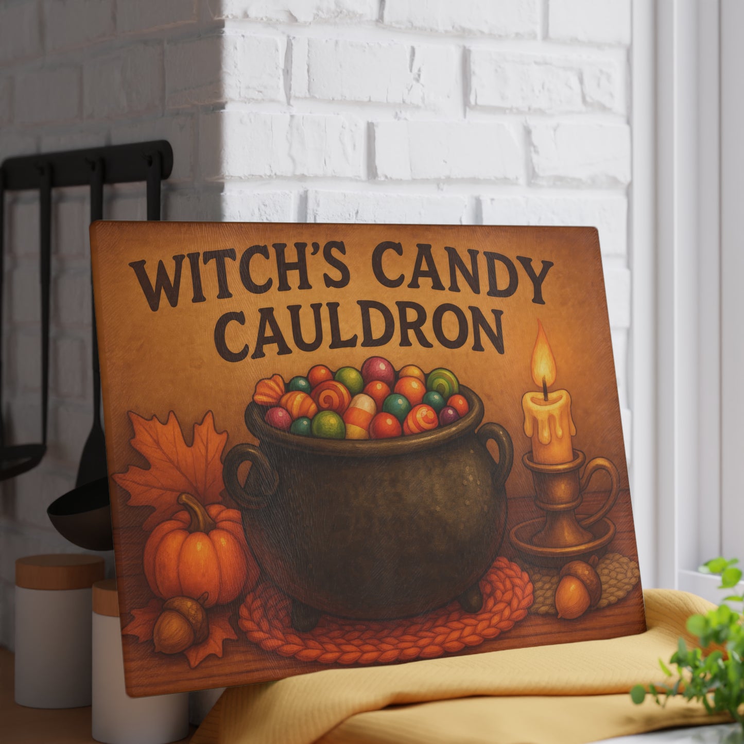 Witch's Candy Cauldron Glass Cutting Board