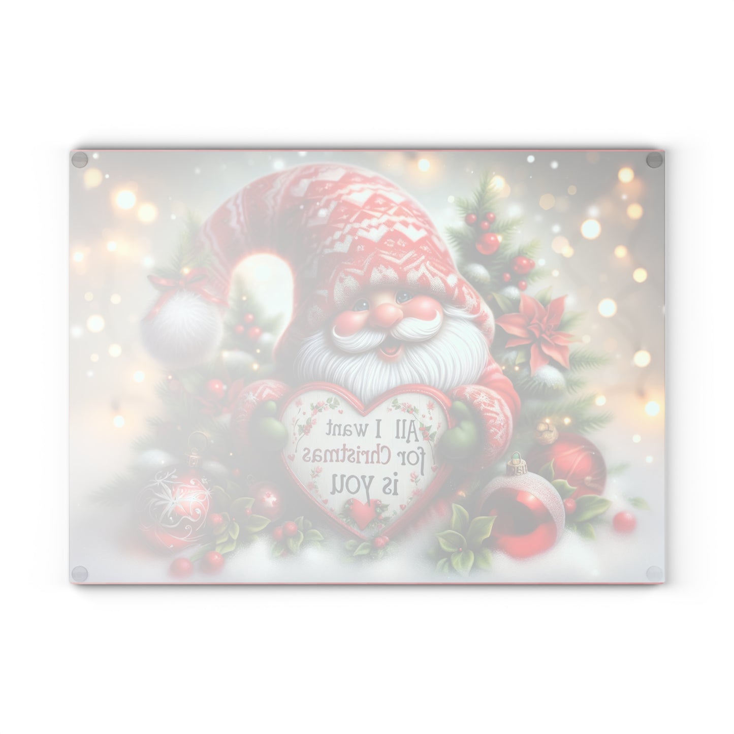 Festive Christmas Glass Cutting Board - Holiday Kitchen Decor with Santa Design