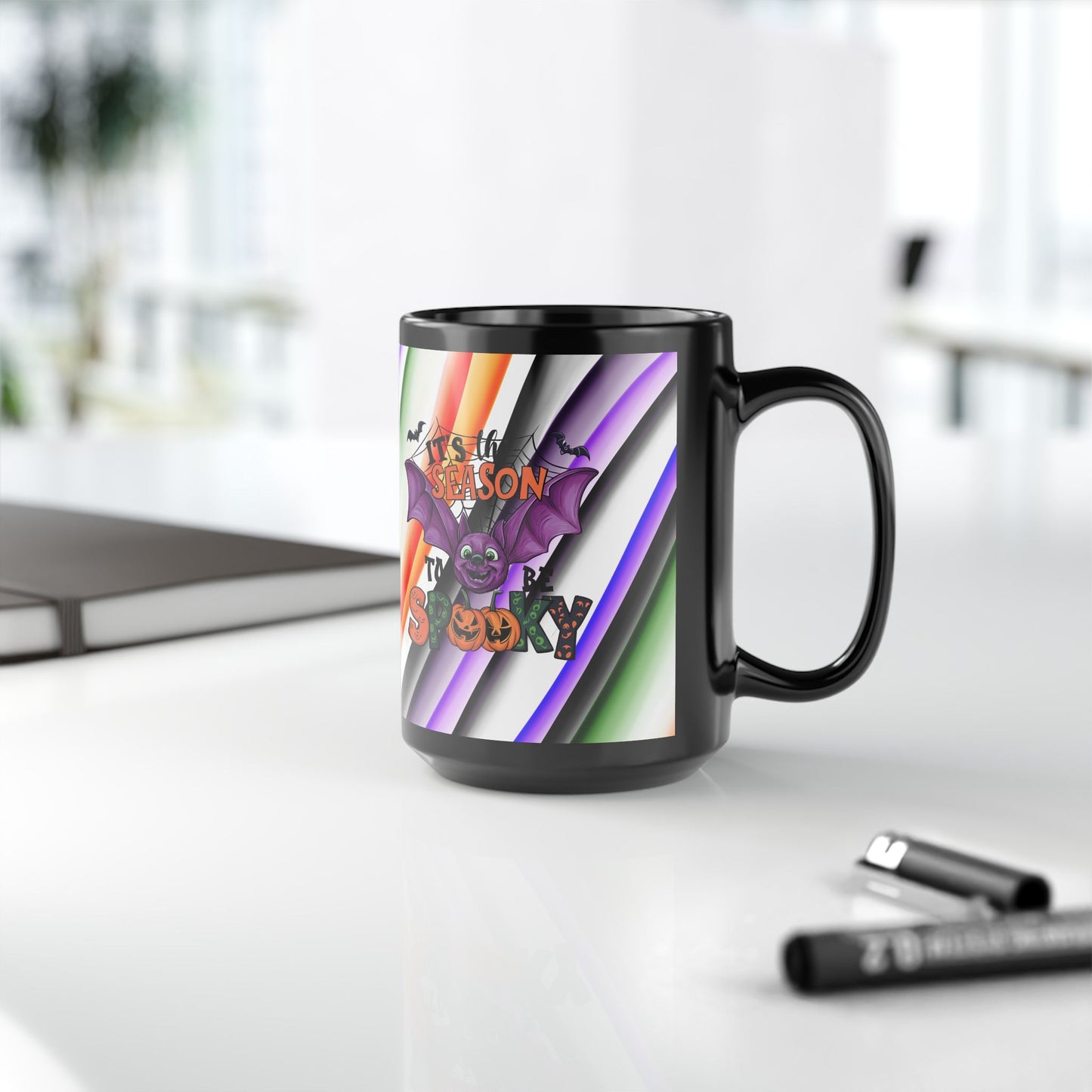 Halloween Theme Black Mug (11oz, 15oz), Cute Halloween Expession, Halloween Lovers, Coffee, Tea, Hot Chocolate Lovers, Festive Gift Idea