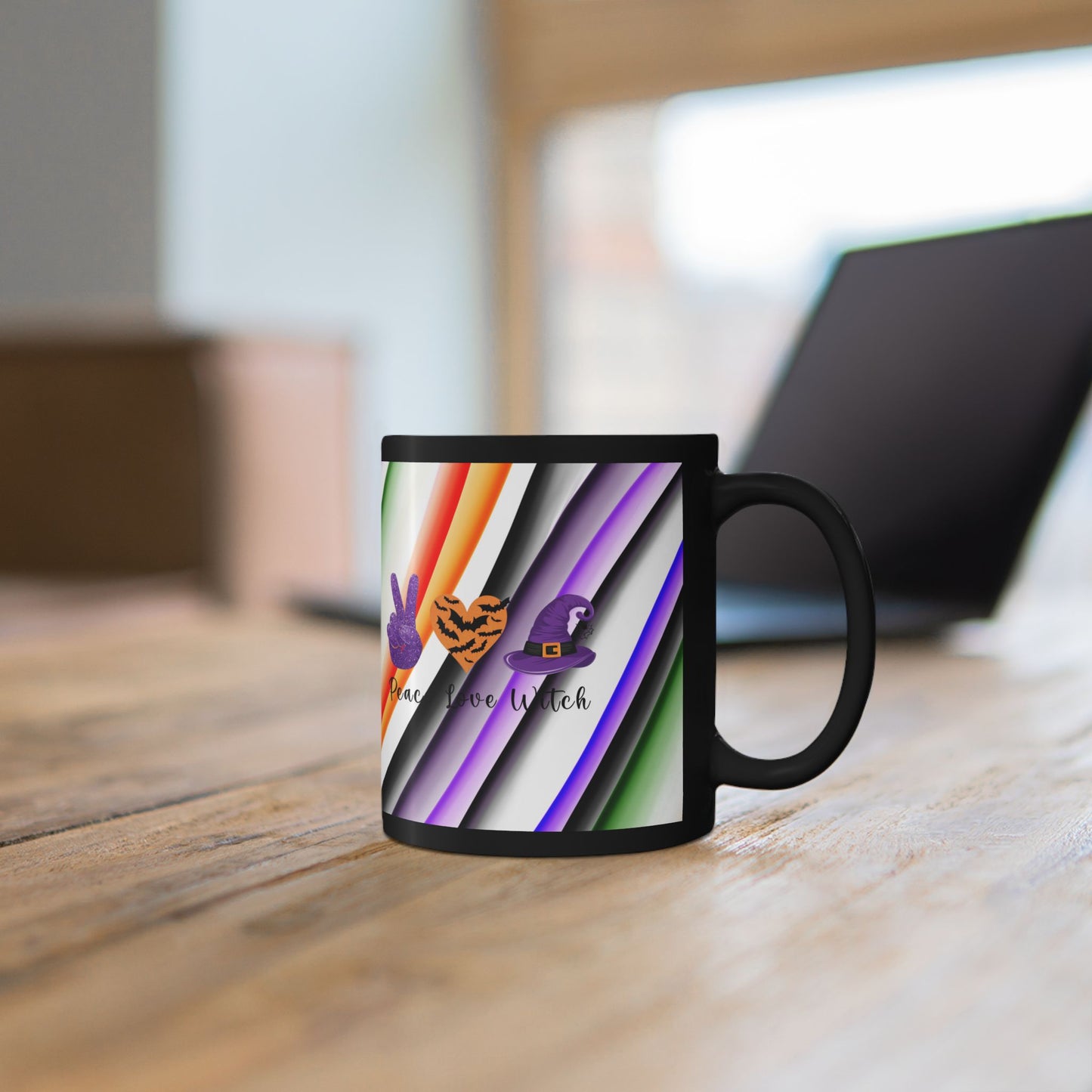 Halloween Theme Black Mug (11oz, 15oz), Peace Loving Halloween Lovers, Coffee, Tea, Hot Chocolate Lovers, Gift Idea for Any Occasion for Anyone