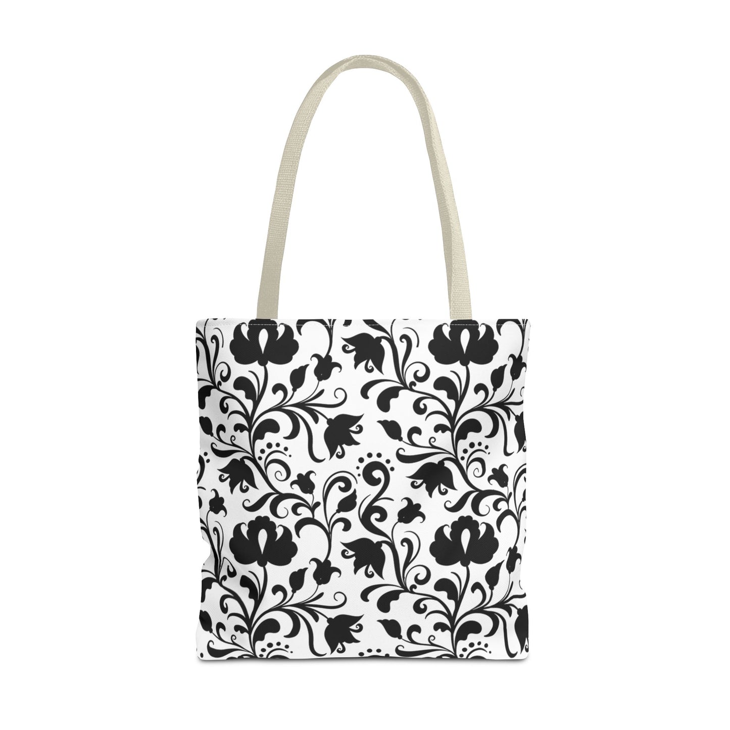 Black and White Floral Tote Bag - Stylish AOP Fashion Everyday Gift