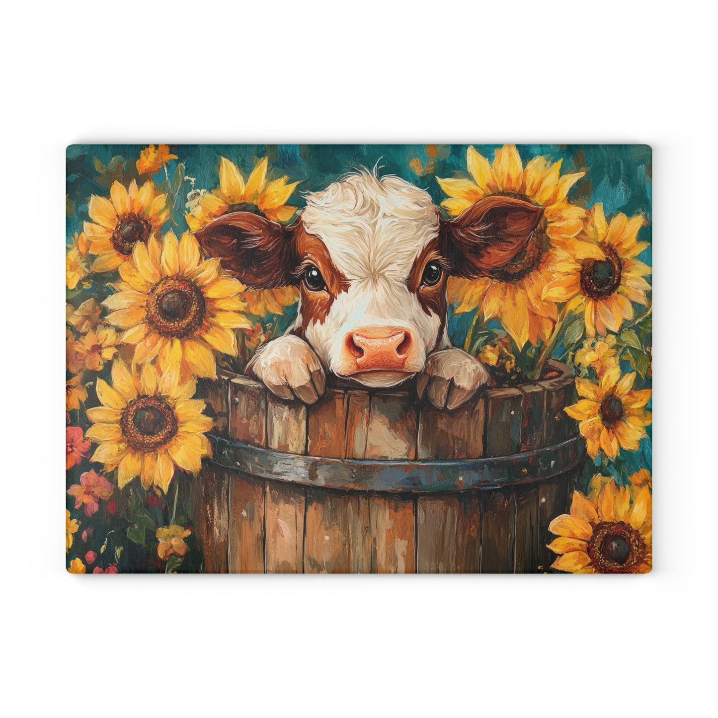 Sunflower Cow Glass Cutting Board