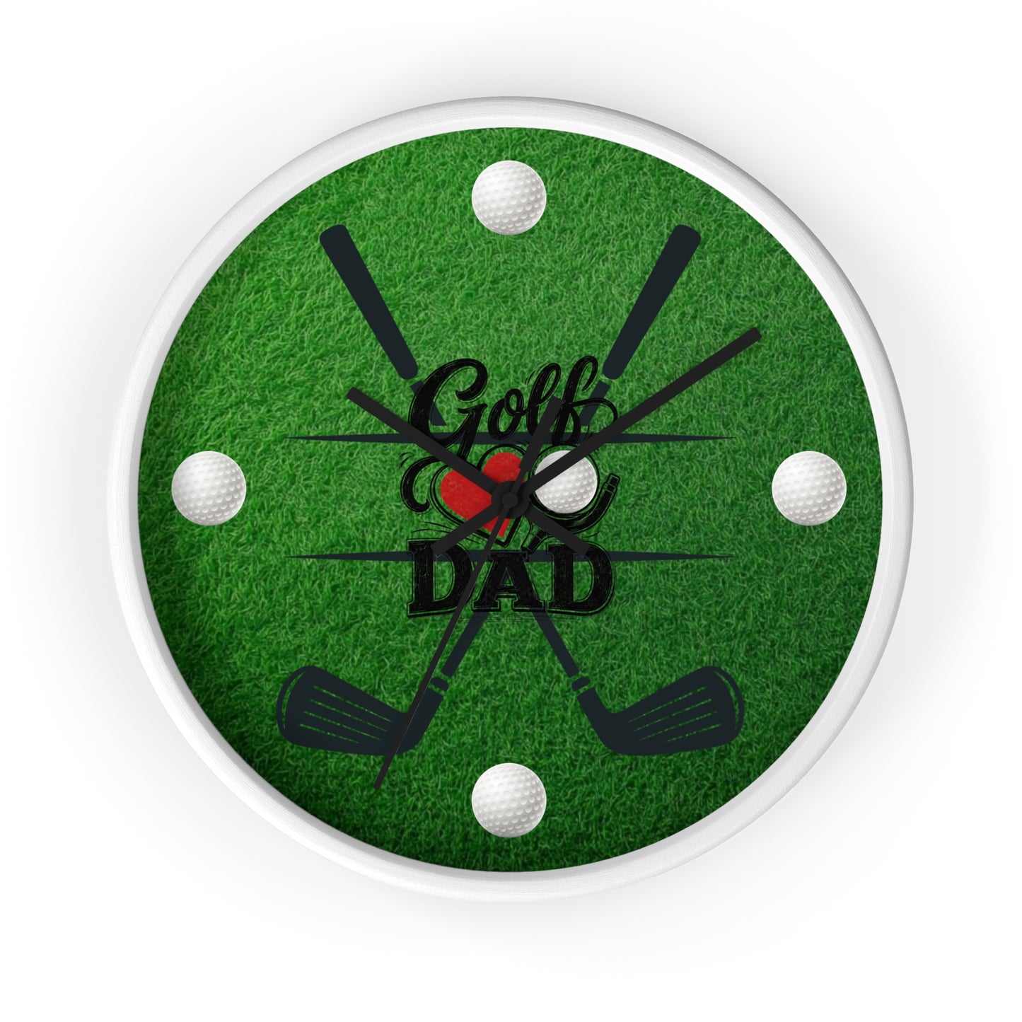 Golf Dad Wall Clock - Green Turf with Golf Ball & Clubs Father's Day Clock