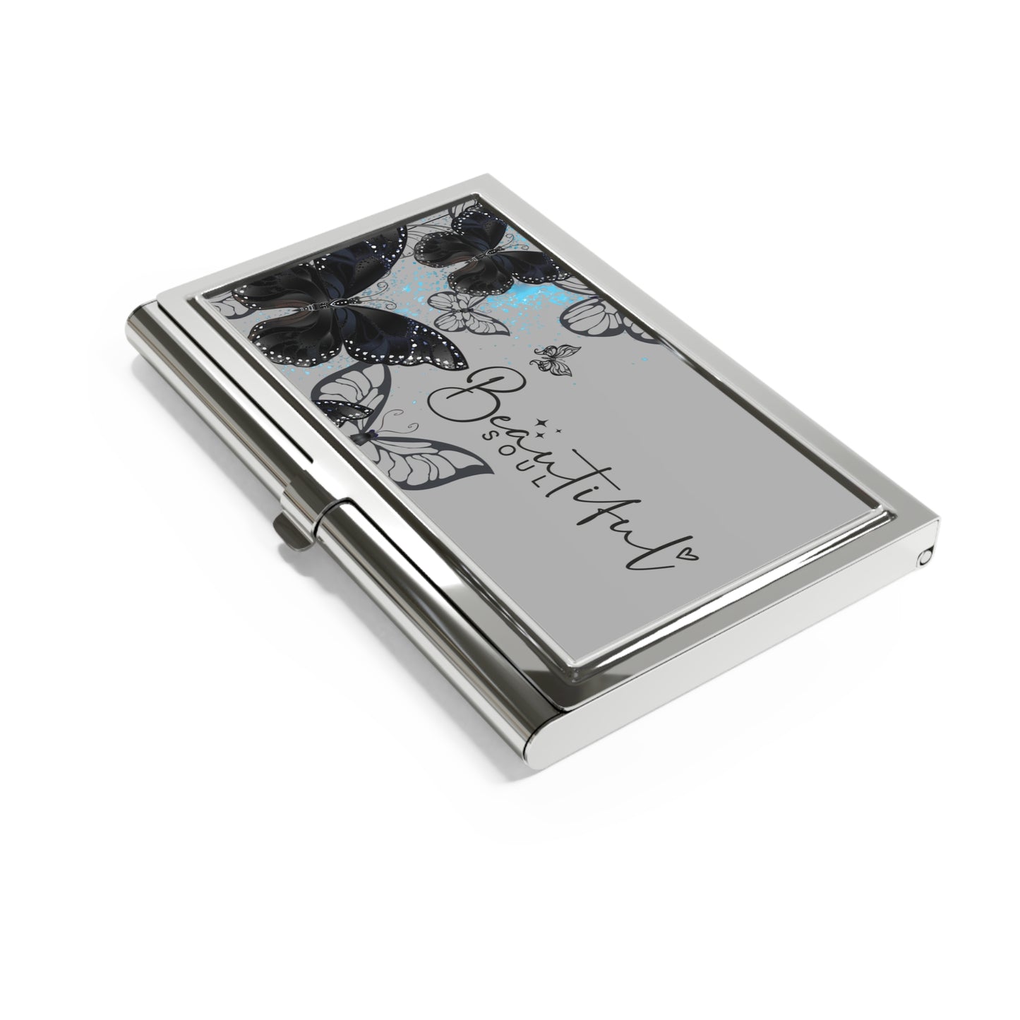 Beautiful Soul Butterfly Business Card Holder — Elegant Floral Metal Card Case