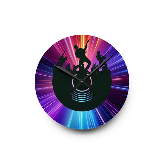 Retro Vinyl Record Acrylic Wall Clock - Colorful Lazer Background Music Inspired Home Decor