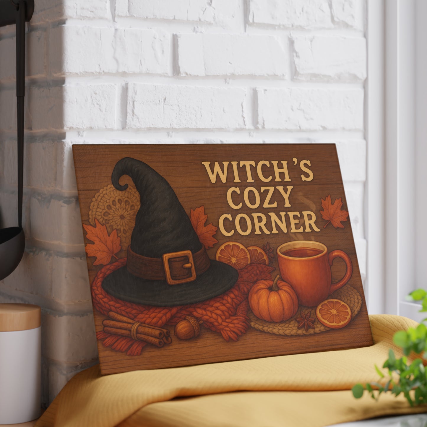 Autumn-Themed Glass Cutting Board - Witch's Cozy Corner