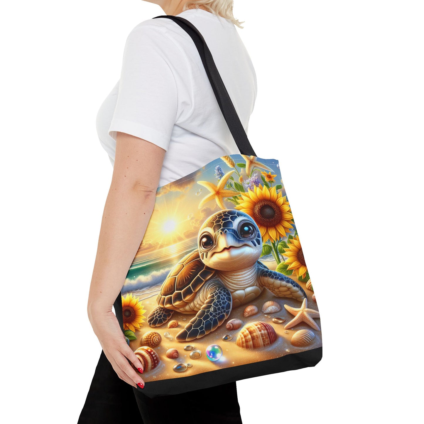 Beachy Turtle Tote Bag | Sea Life AOP Bag | Summer Accessories | Eco-Friendly Vacation Tote | Gift for Ocean Lovers