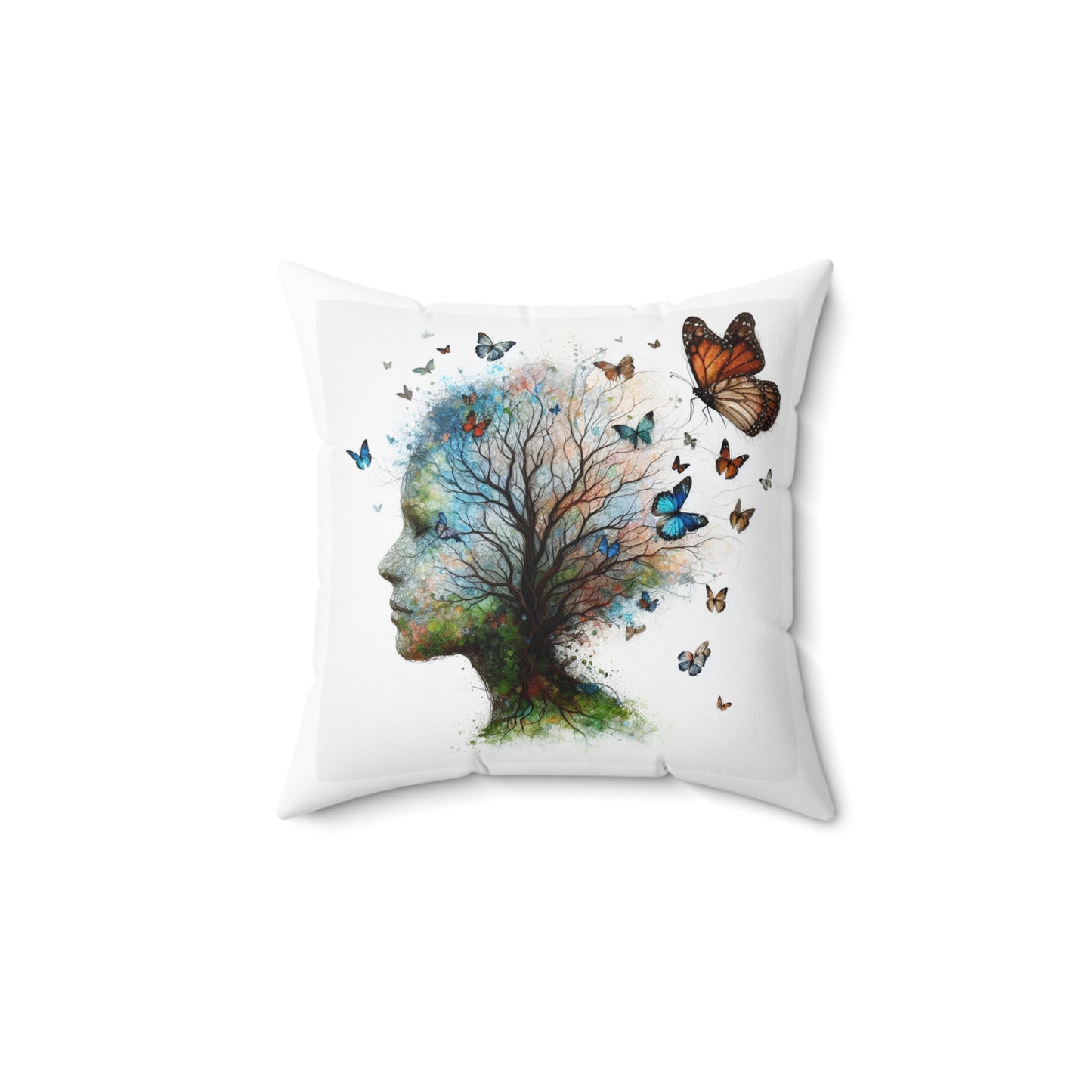 Butterfly Tree Profile Decorative Pillow — Nature-Inspired Throw Cushion