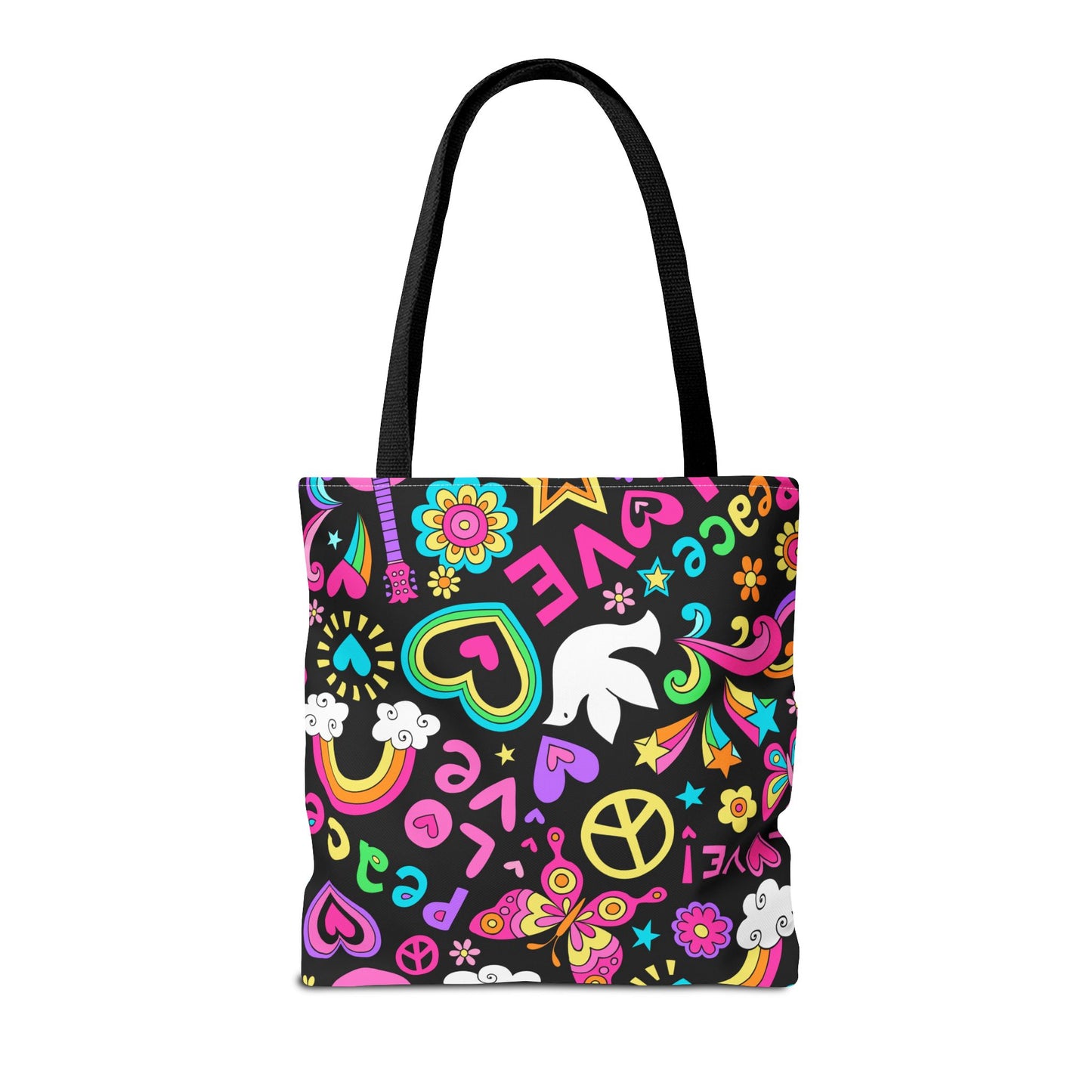Fashionable Tote Bag (AOP), Stylish, Peace Lovers, Hippie Theme, Great Gift Idea for Birthdays, Holidays or Any Occasion for Anyone